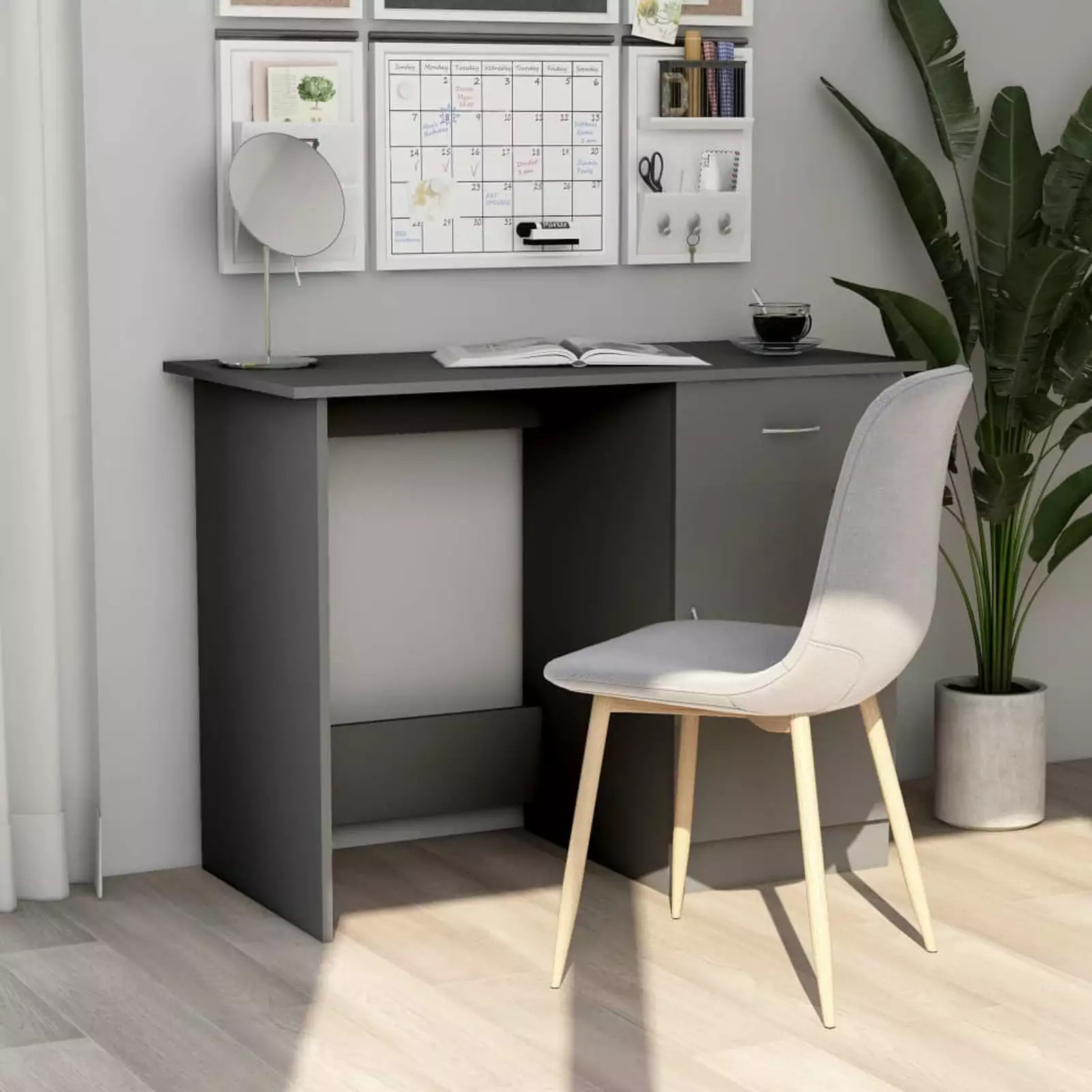 Anself Computer Desk Storage Drawer and Door Cabinet Gray Home Office