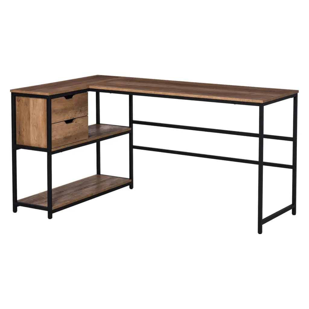 L Shaped Home Office Computer Desk Storage Shelves And 2 Drawers aosom business