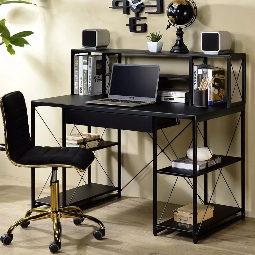 Black Modern Home Office Writing Desk Bookshelves and Storage Hutch 47x24x41 ARCTICSCORPION