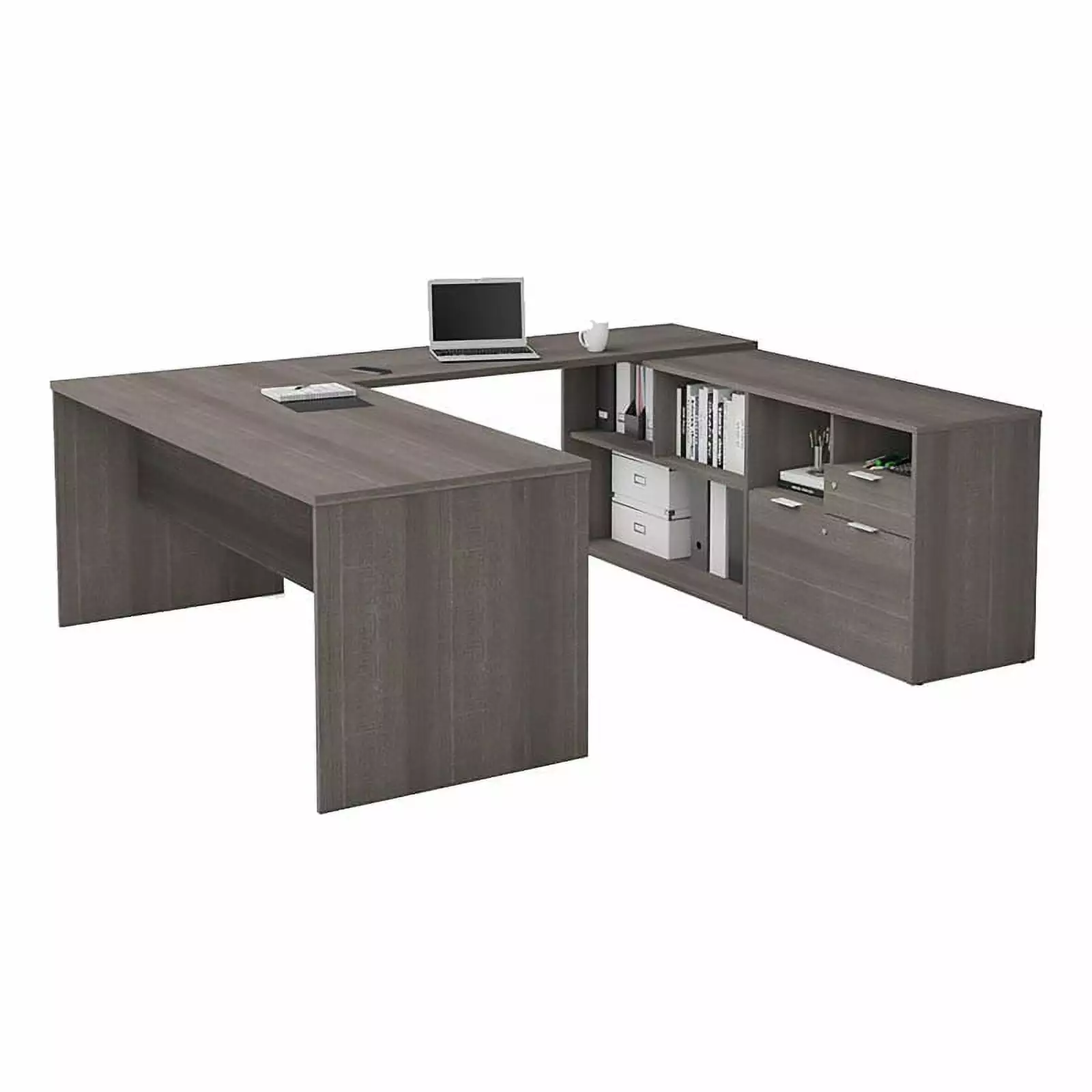 Atlin Designs Contemporary Wood U Shape Computer Desk Bark Gray Home Office Furniture