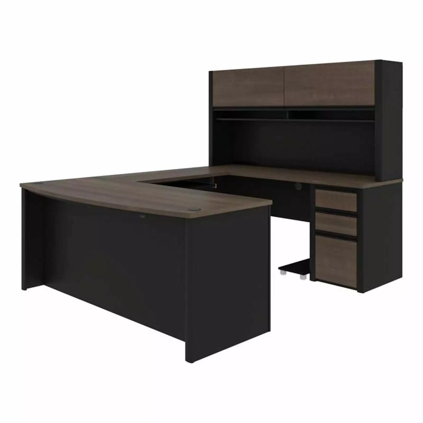Atlin Designs Contemporary 6 PC Wood U Shaped Computer Desk Hutch Black