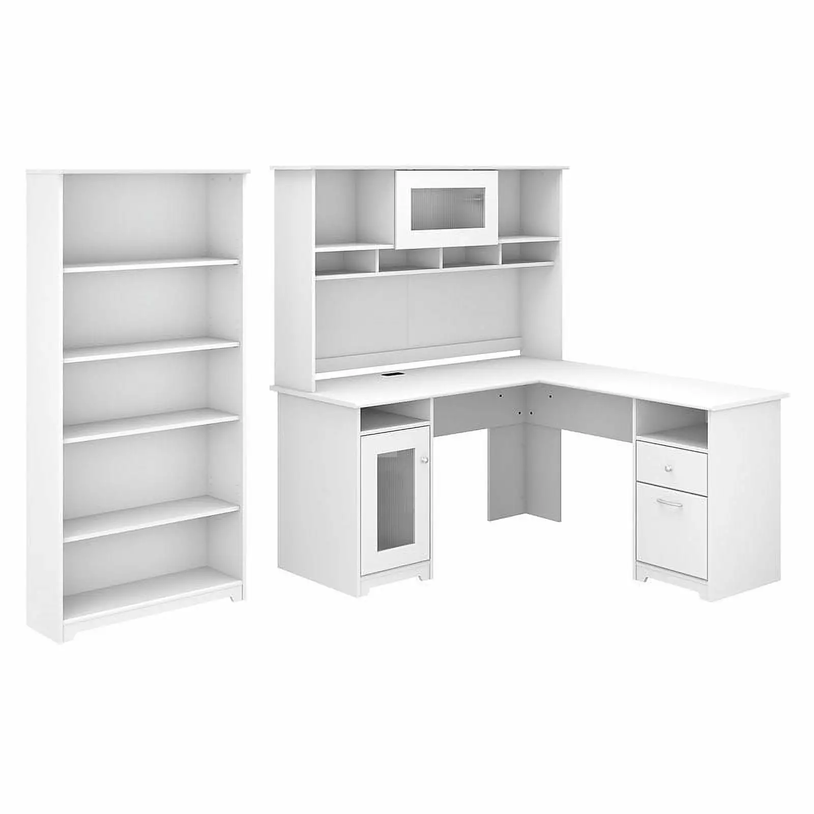 Atlin Designs 60 Desk Hutch and 5 Shelf Bookcase White Home Office