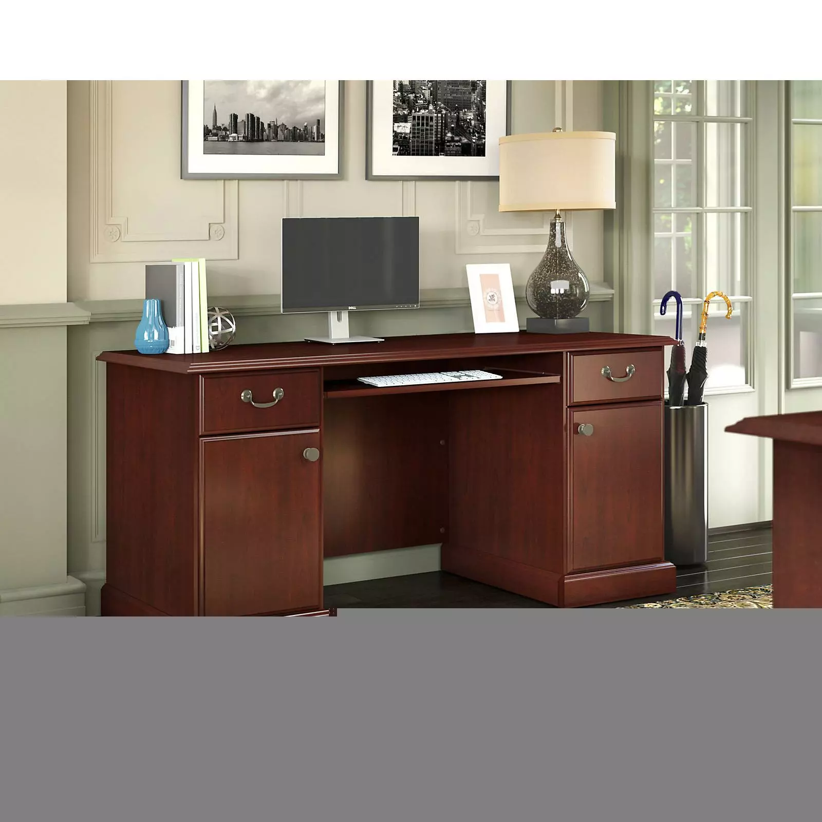 Arlington Computer Desk Storage and Keyboard Tray Harvest Cherry BBF