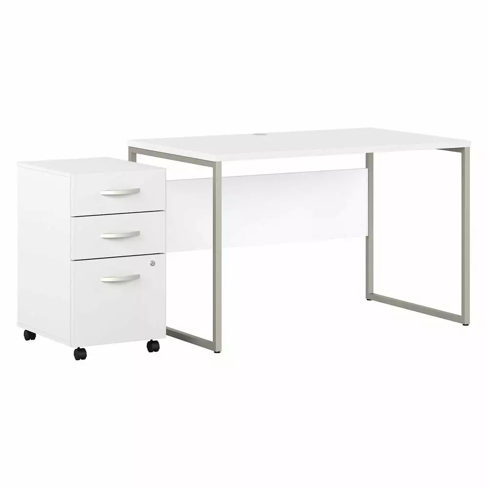 Hybrid 48W x 30D Computer Desk Drawers White Engineered Wood Office Desk BBF