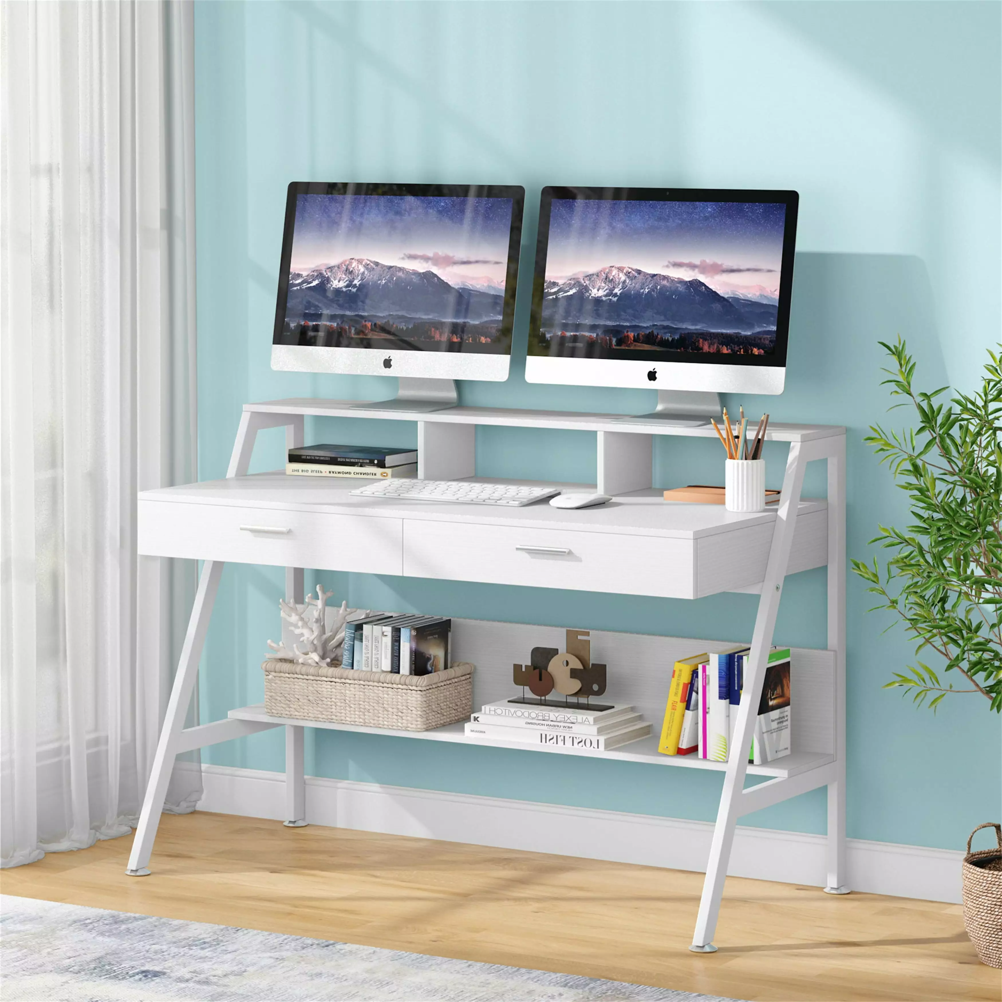 Computer Desk Drawers and Storage Monitor Hutch Shelf, Office Writing Desk Shelves Bed Bath & Beyond