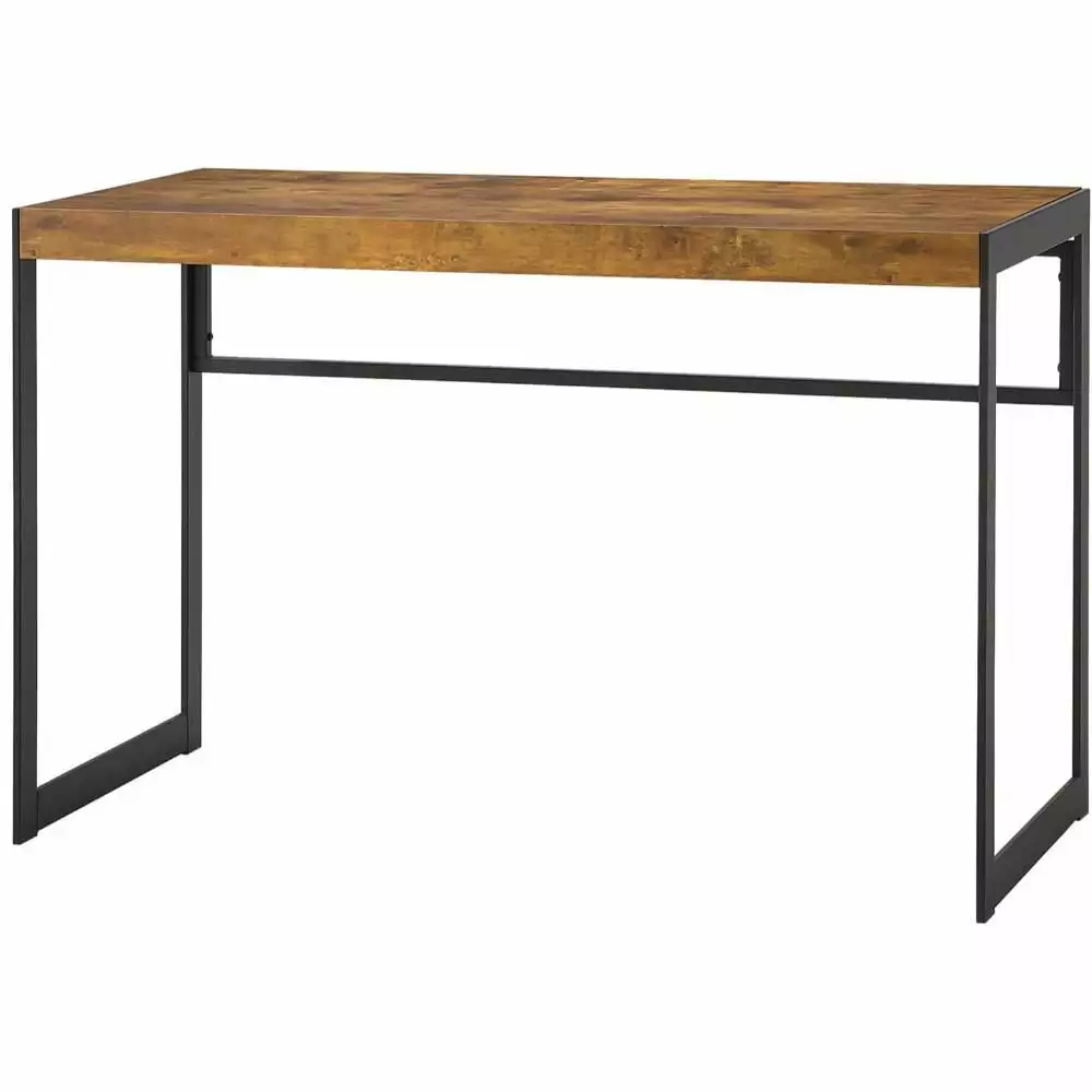 BenJara 47 Inch Rustic Wood Computer Desk Metal Frame Antique Brown Benzara