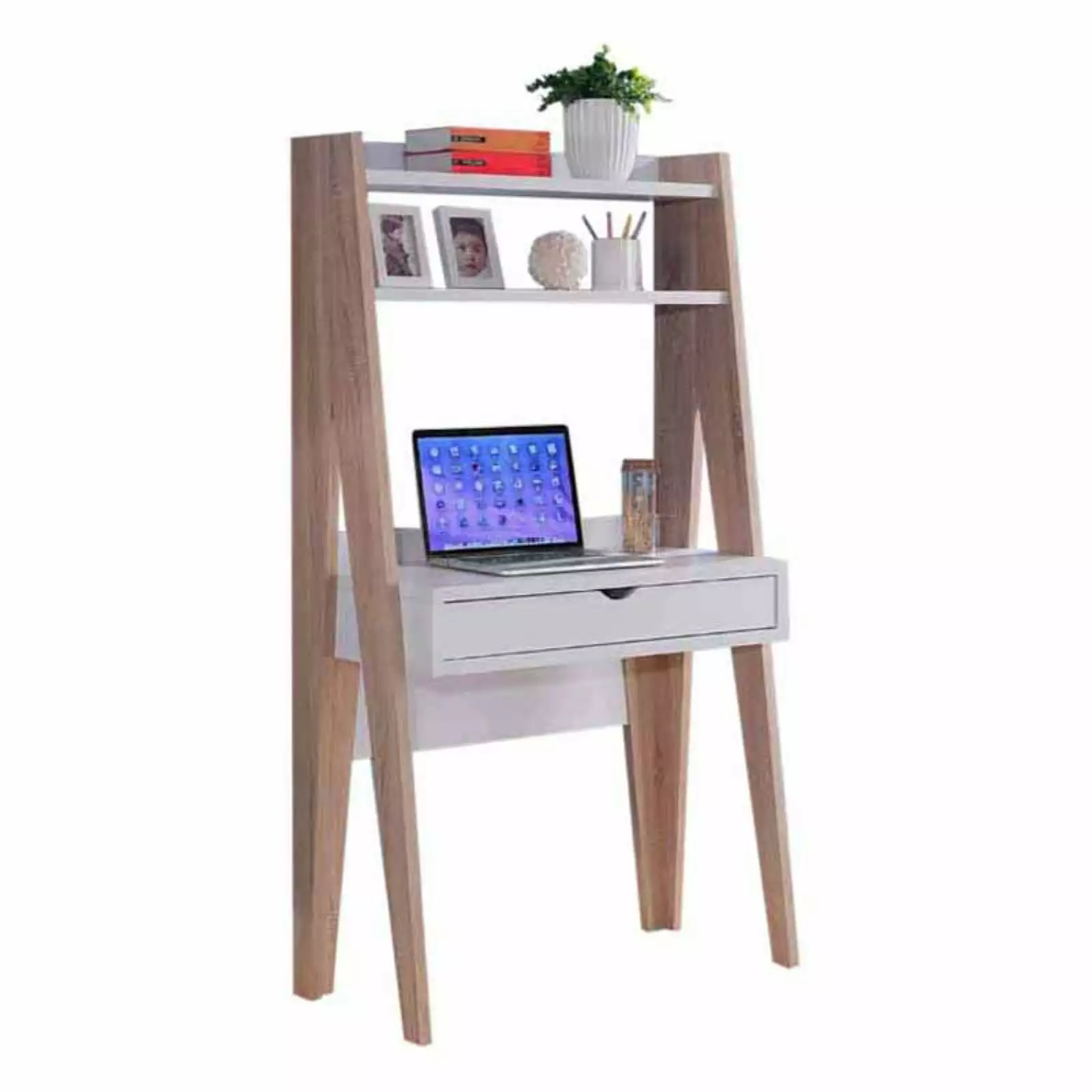 Huge Adorning Computer Desk Drawer Light Brown and White Home Office Benzara