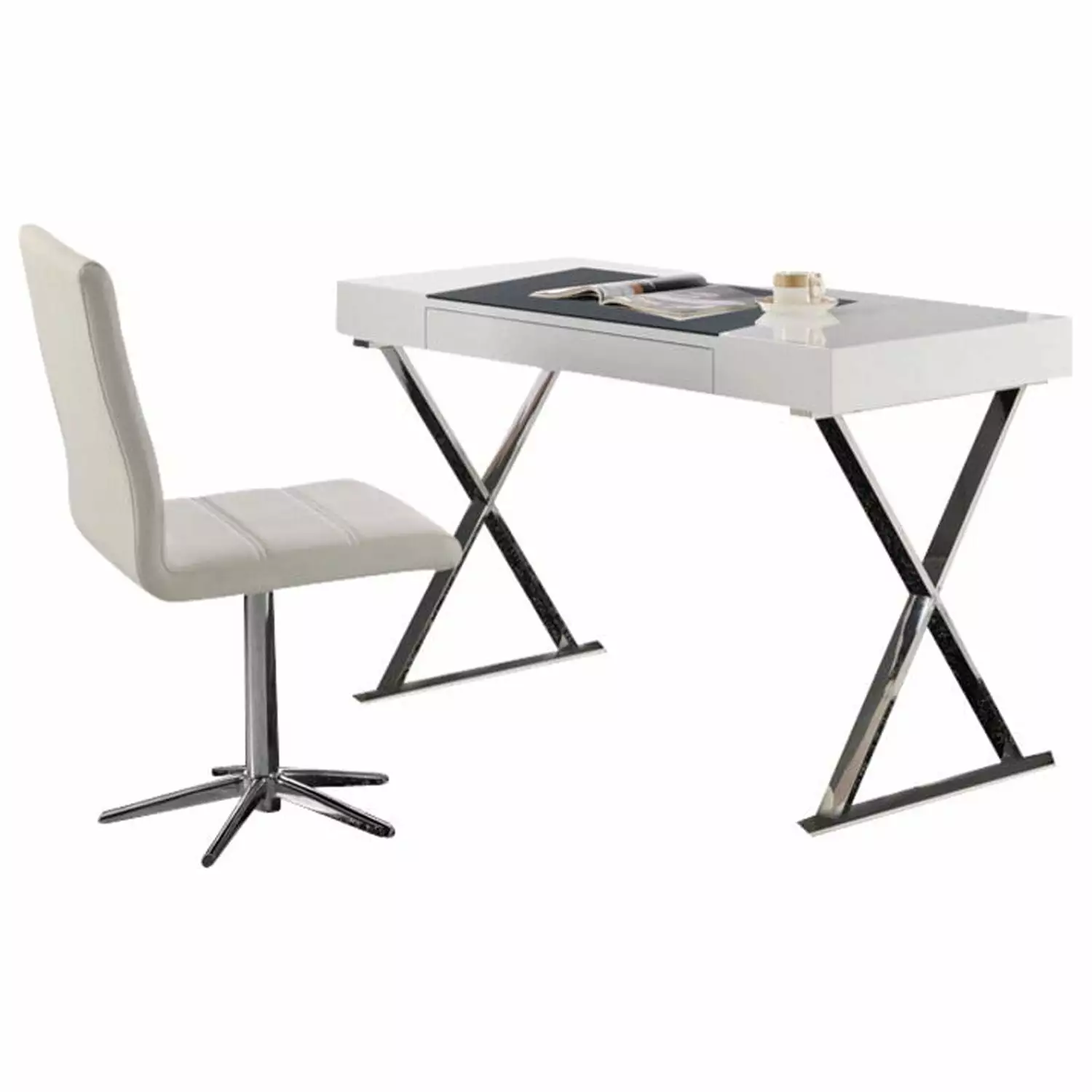 Best Master Modern Computer Desk Stainless Steel Legs White High Gloss Best Master Furniture