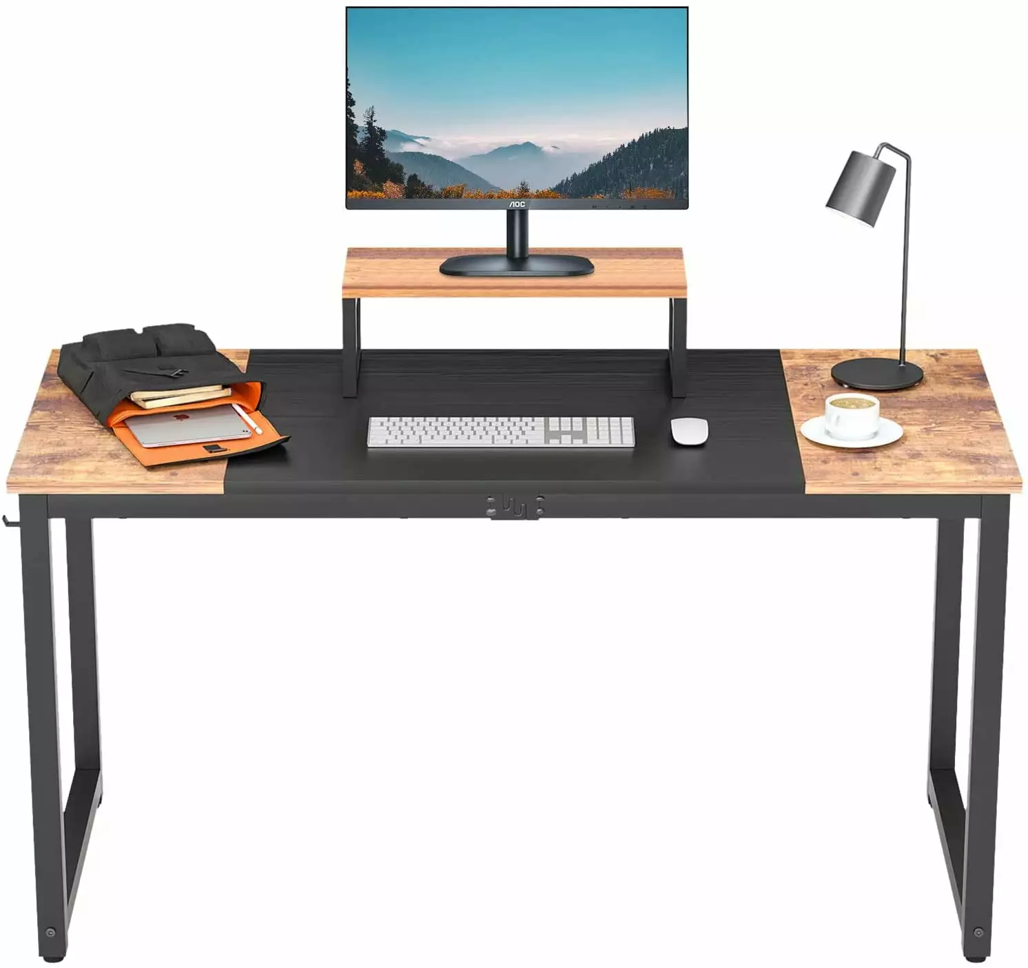 BestOffice Computer Desk Monitor Standpipe Modern Study Writing Desk Home Office Natural Wood Finish