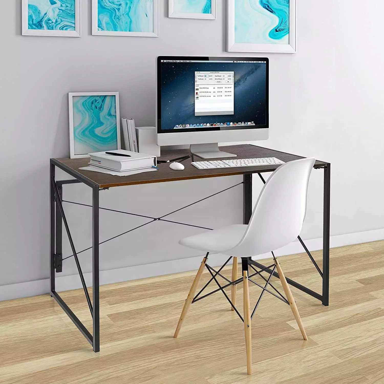 40 Inch Folding Computer Writing Desk Wood and Metal Study Desk Home Office Bilot