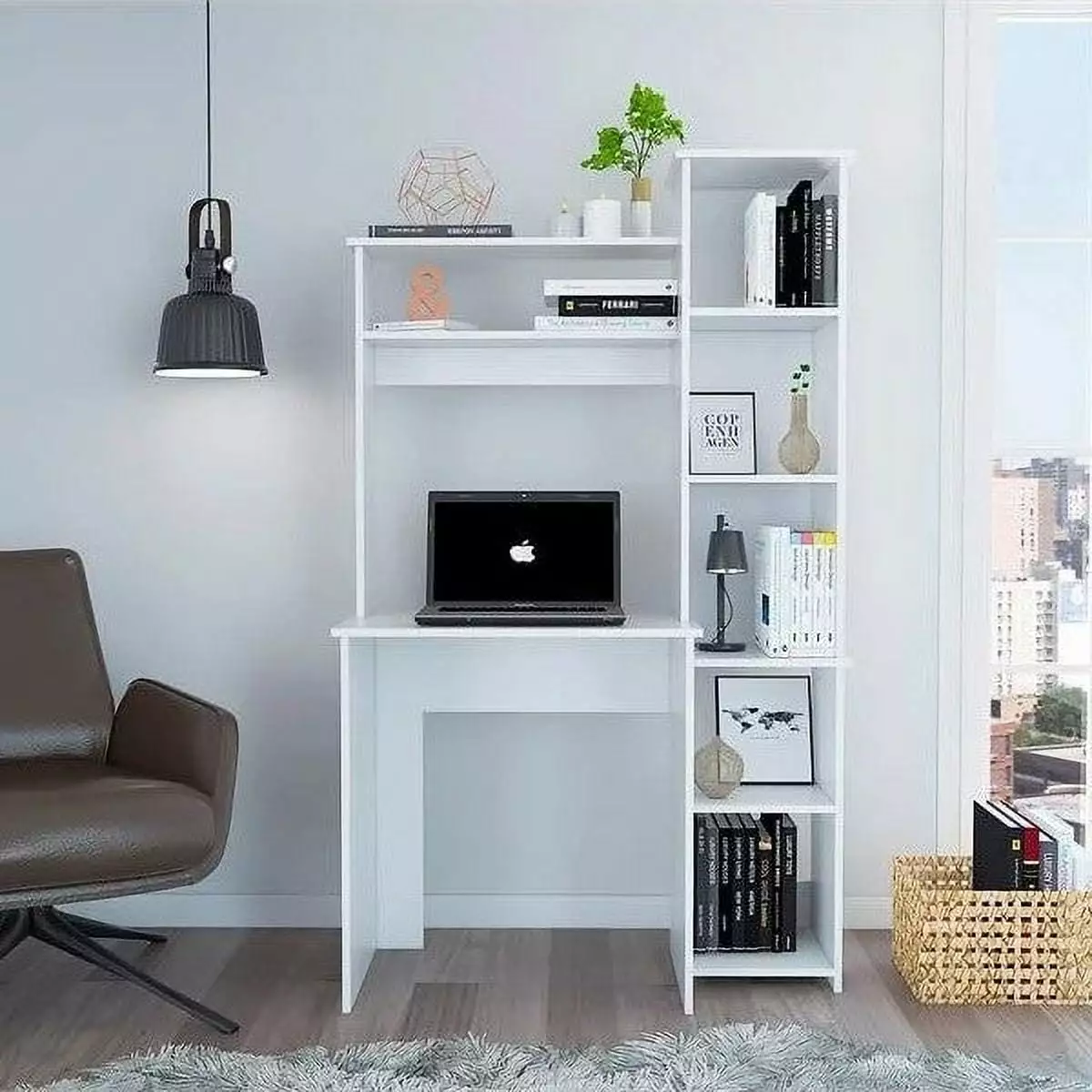 Boahaus Yerevan Computer Desk White, Modern Home Office Desk