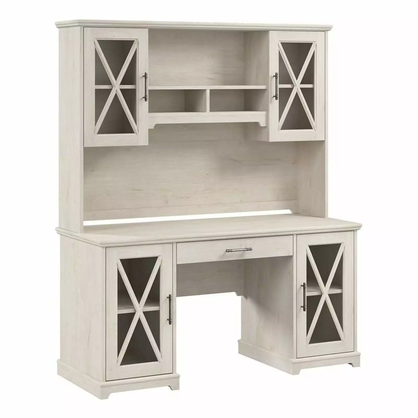 Bowery Hill Desk Hutch and Keyboard Tray Linen White Oak Engineered Wood