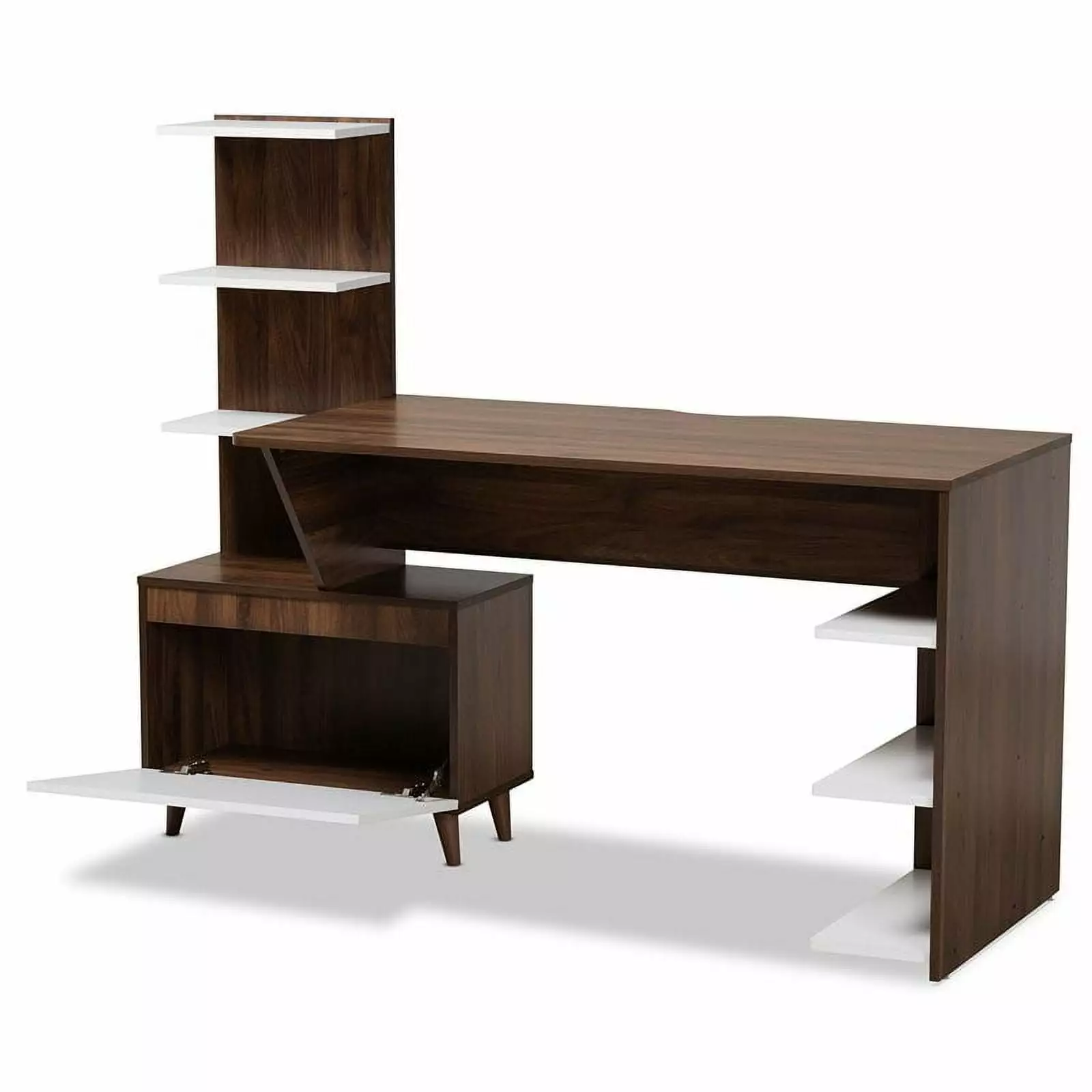 Bowery Hill White and Brown Finished Wood Storage Computer Desk Shelves