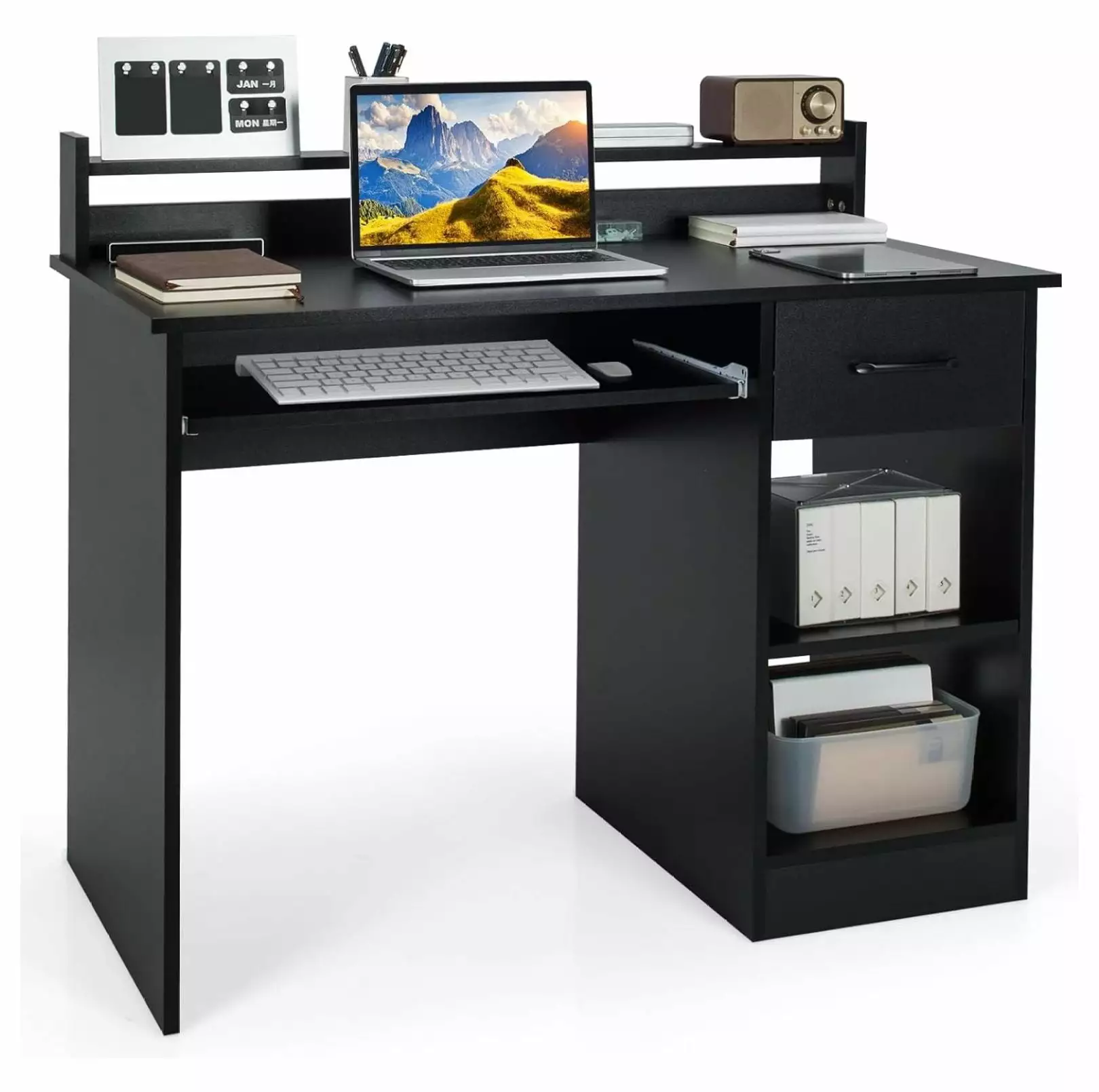 BULYAXIA Black Computer Desk Large Drawers and Adjustable Shelves Small Spaces