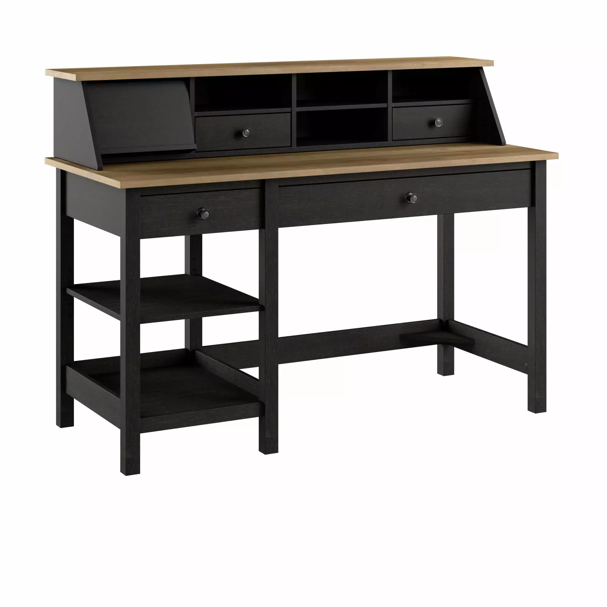 Bush Furniture Mayfield 54W Computer Desk Shelves Vintage Black Reclaimed Pine Organizer