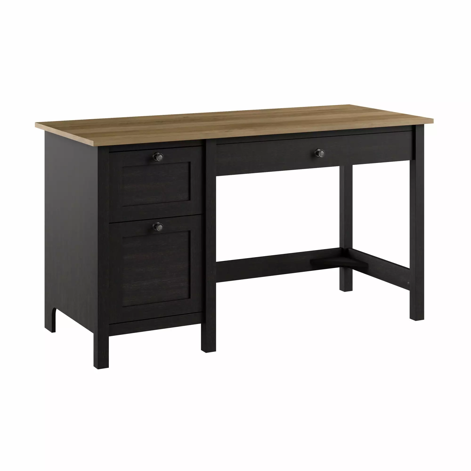 Bush Furniture Mayfield 54W Computer Desk Drawers Vintage Black and Reclaimed Pine
