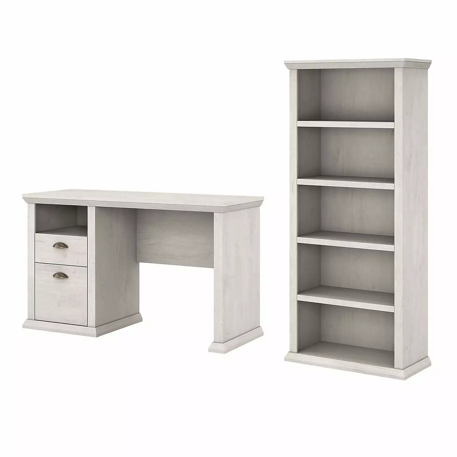 Bush Yorktown 50 Wood Home Office Desk Bookcase Linen White Oak Bush Furniture