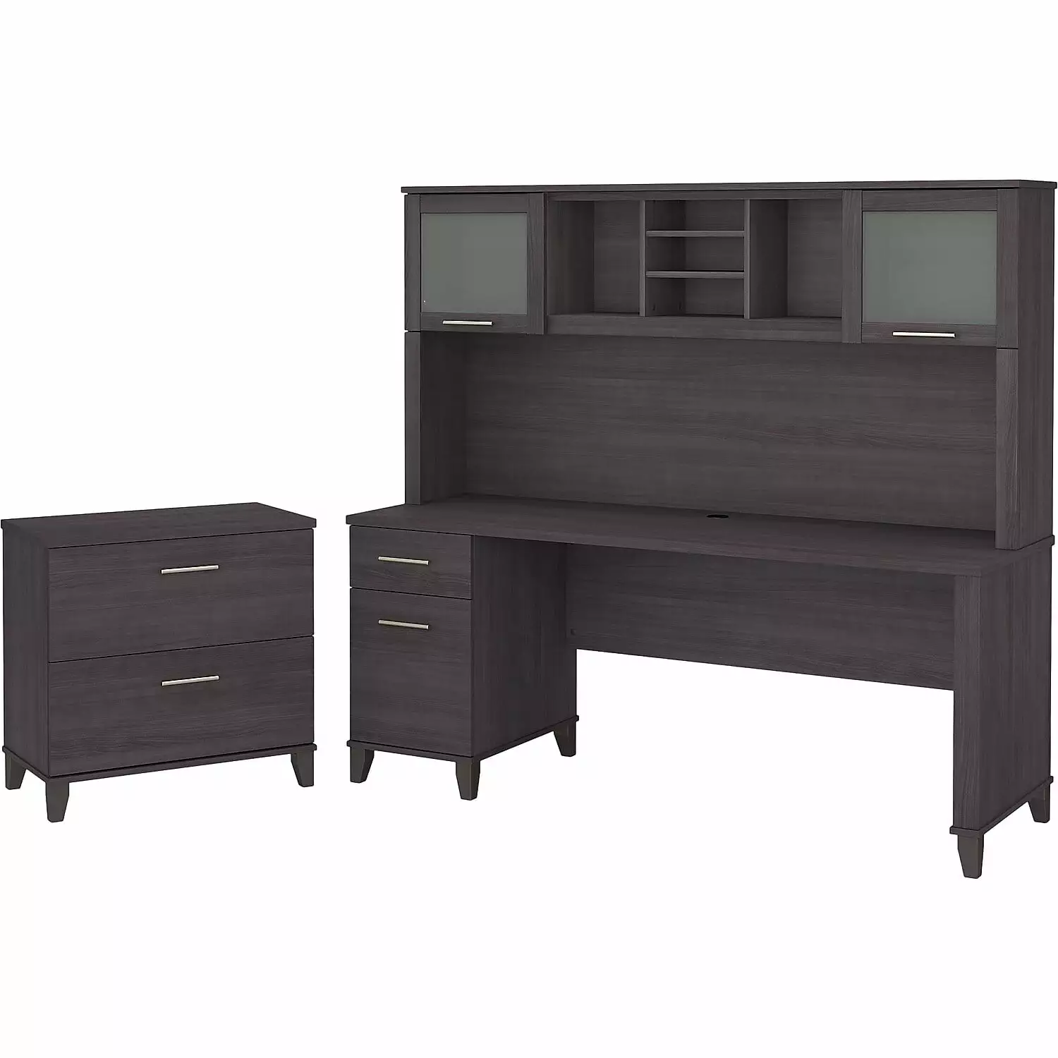 Somerset 72W Desk Hutch and File Cabinet Storm Gray - Engineered Wood Bush Furniture