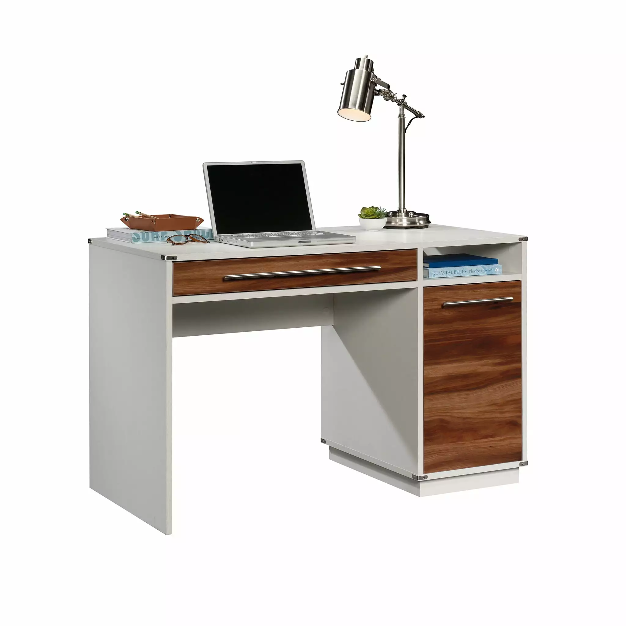 CasaSole 48 Inch Wide Modern Home Computer Desk Storage Pearl Oak