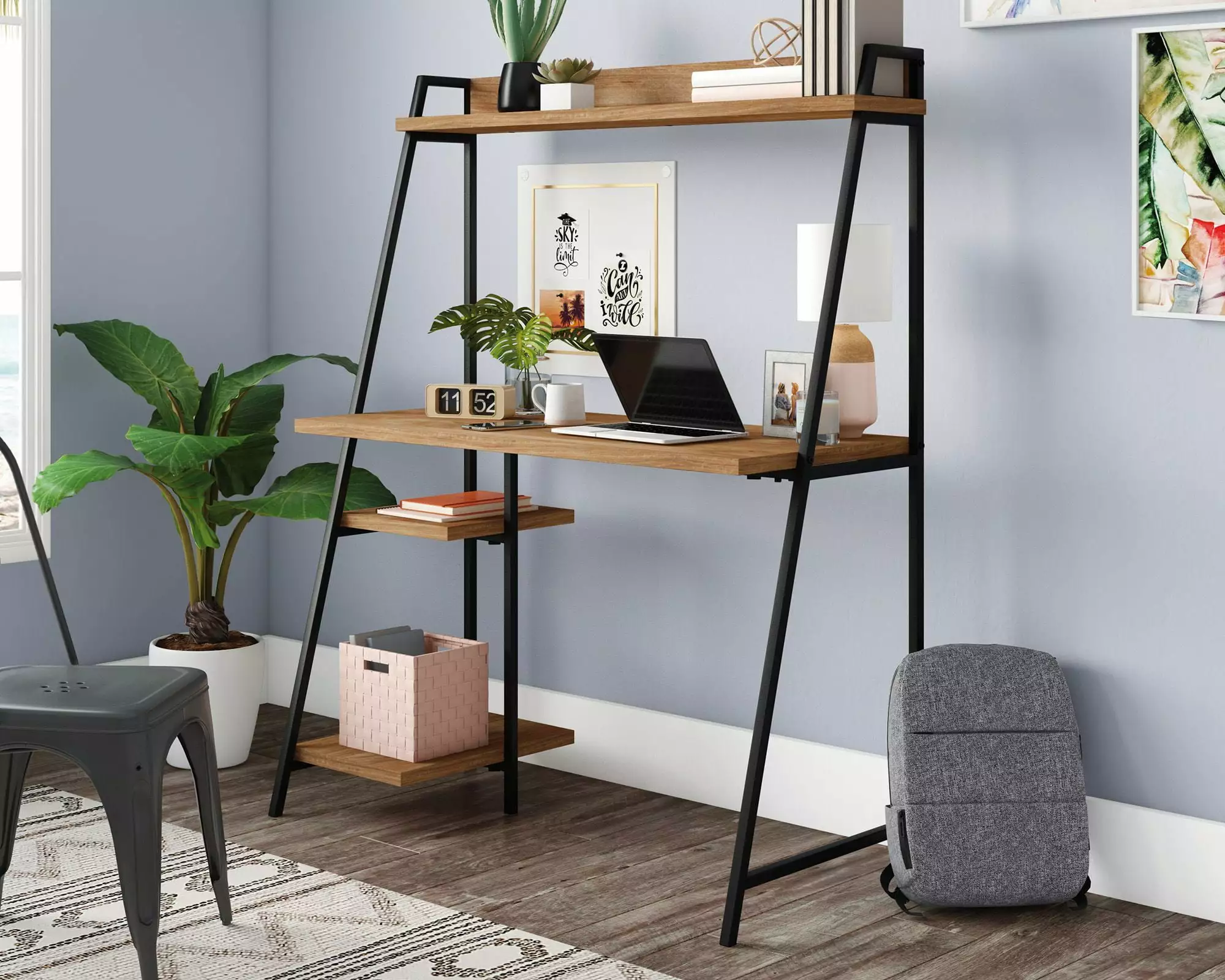 CasaSole 43 Wide Modern Computer Office Desk Hutch - Sindoori Mango Finish