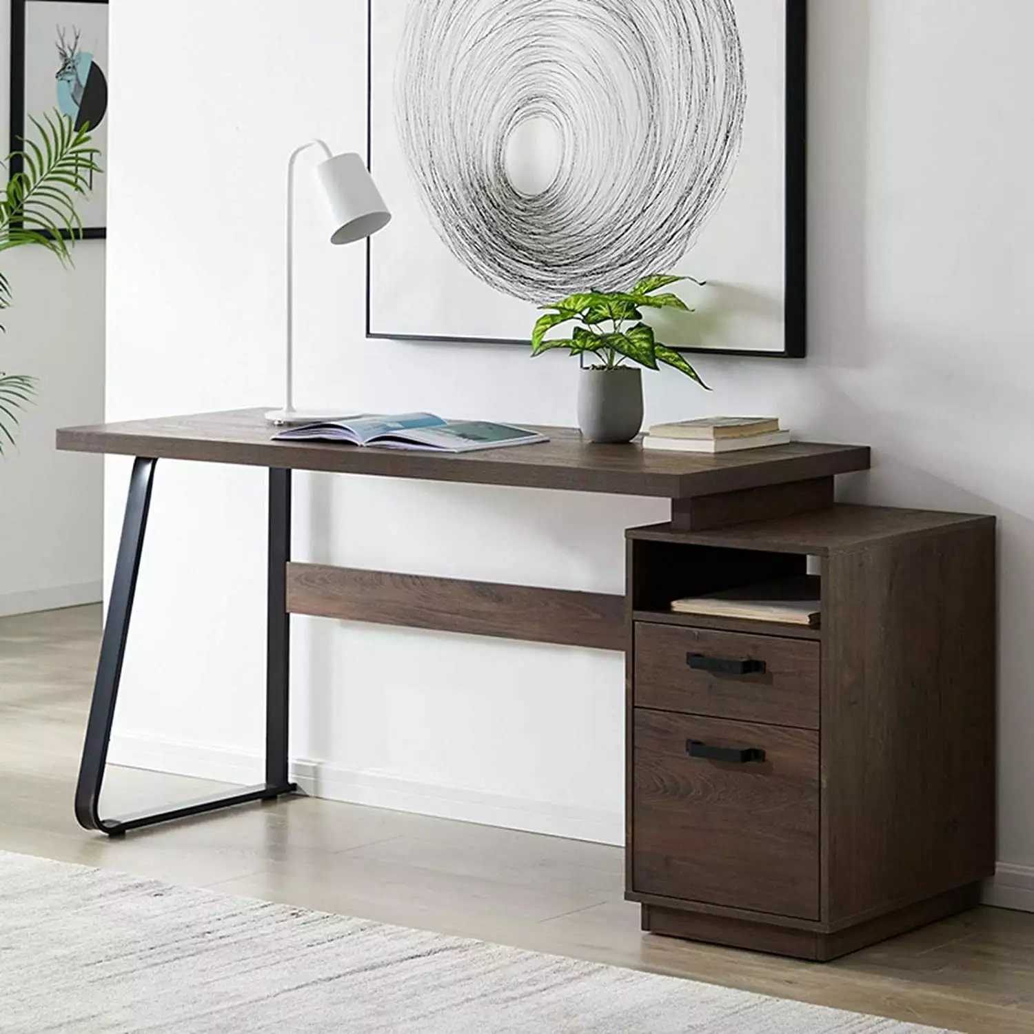 65-inch Computer Laptop Desk Drawer Writing Study Table Hanging Letter-Size Files Brown Churanty