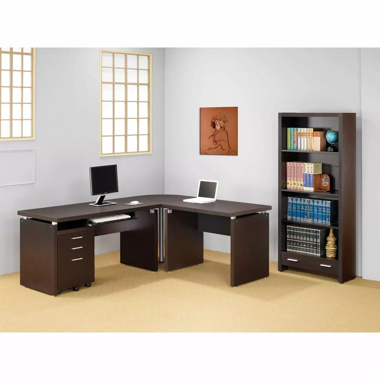 Skylar Computer Desk Keyboard Drawer Cappuccino Home Office Desk Coaster Company