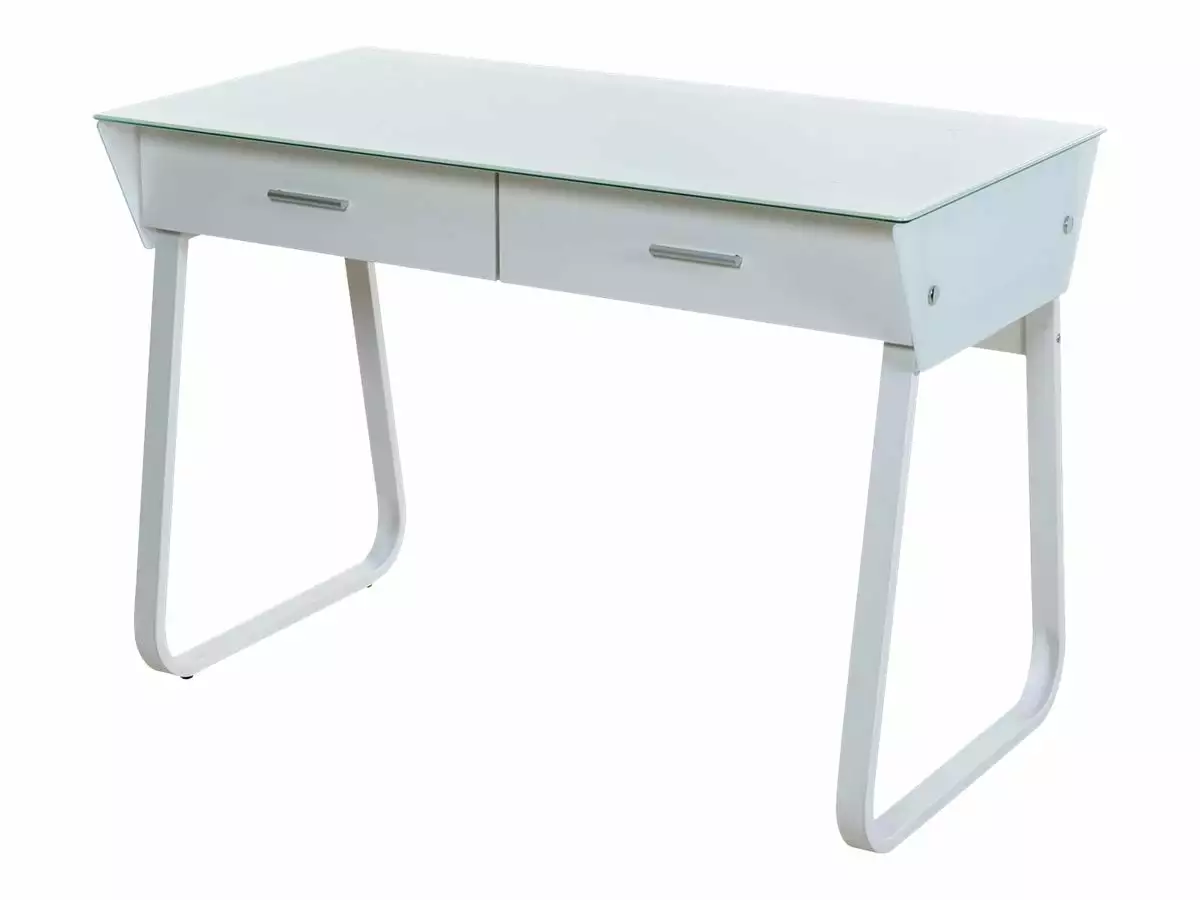 OneSpace 50-JN1301 Ultramodern Glass Computer Desk Drawers White Home Office Desk Comfort Line Products