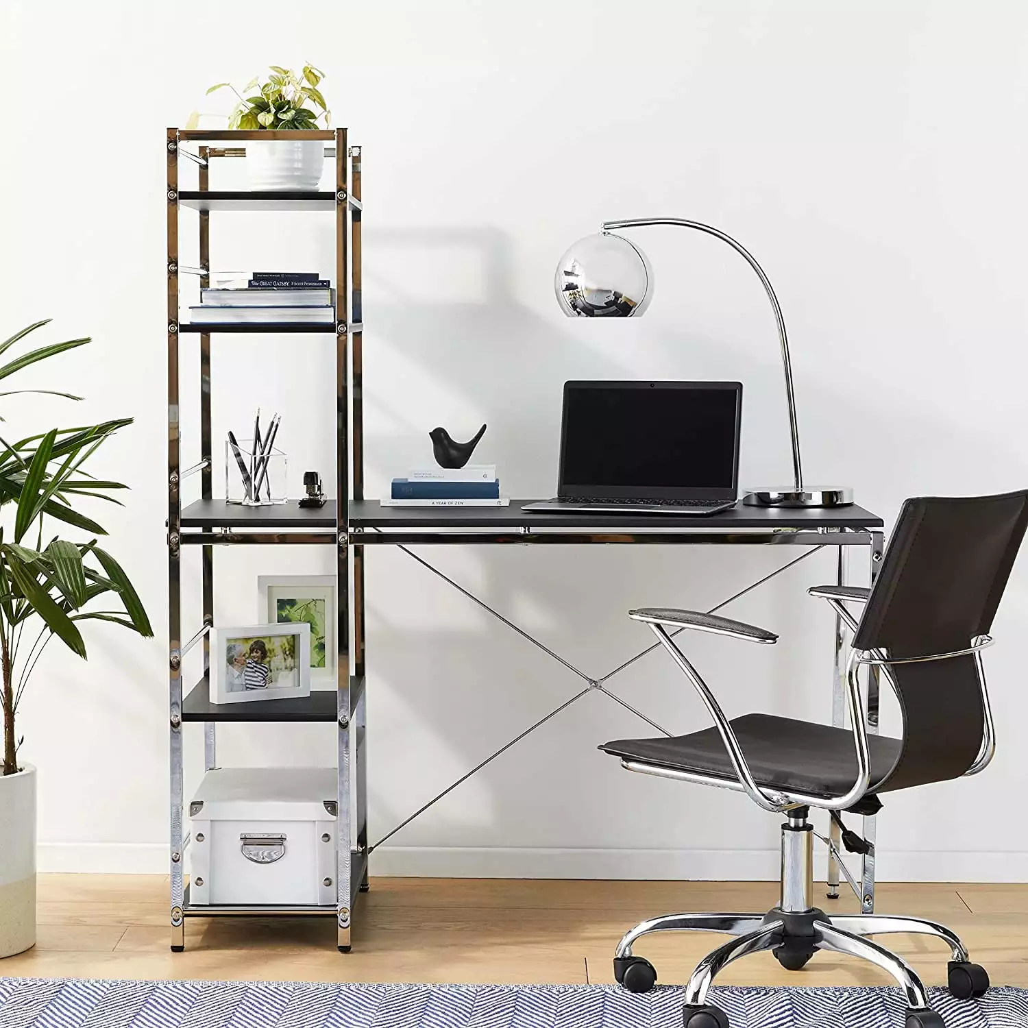 CoSoTower Black Chrome Computer Desk 92074 Home Office Workstation