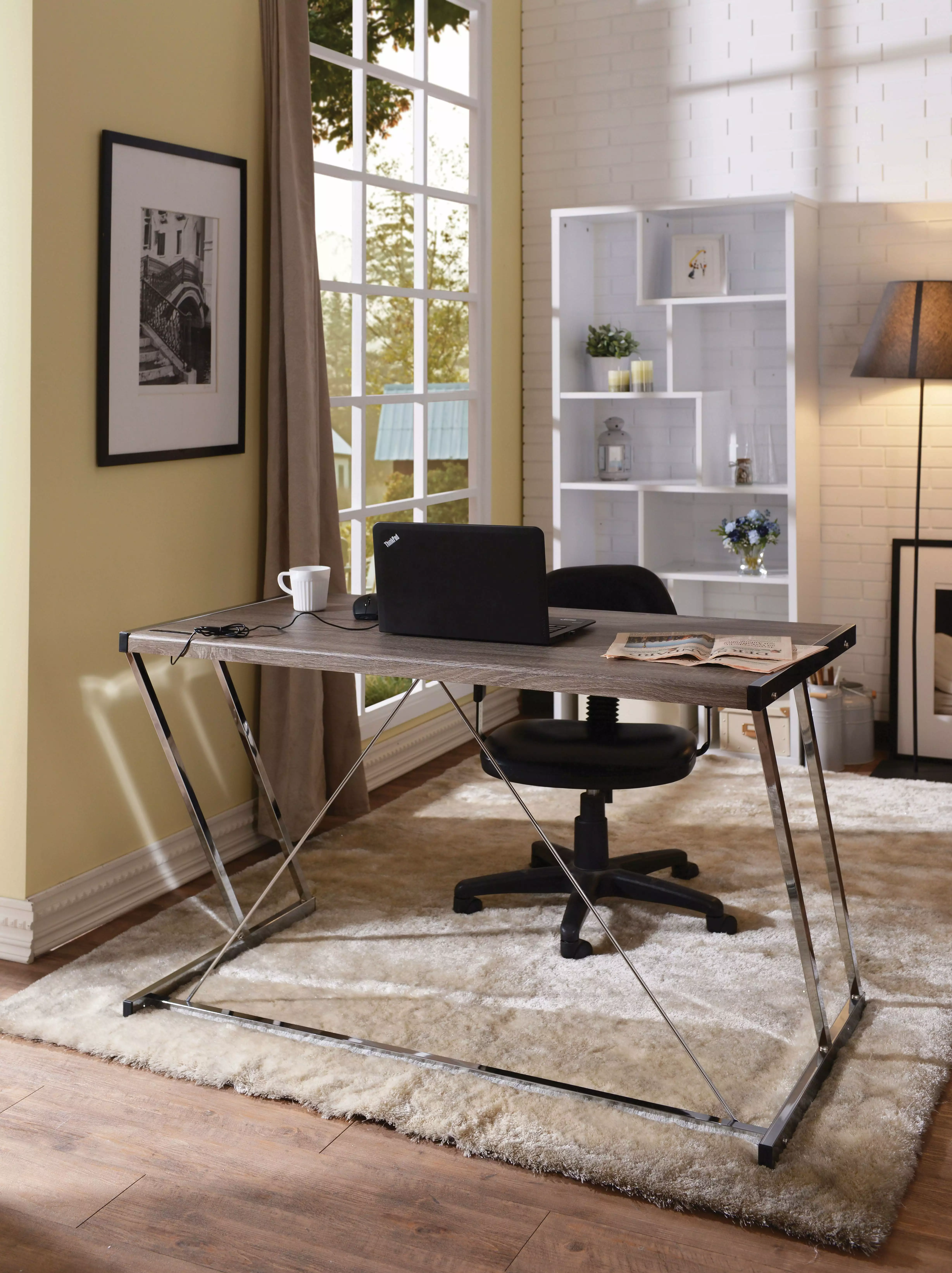 CoSoTower Desk Weathered Oak and Chrome 92344