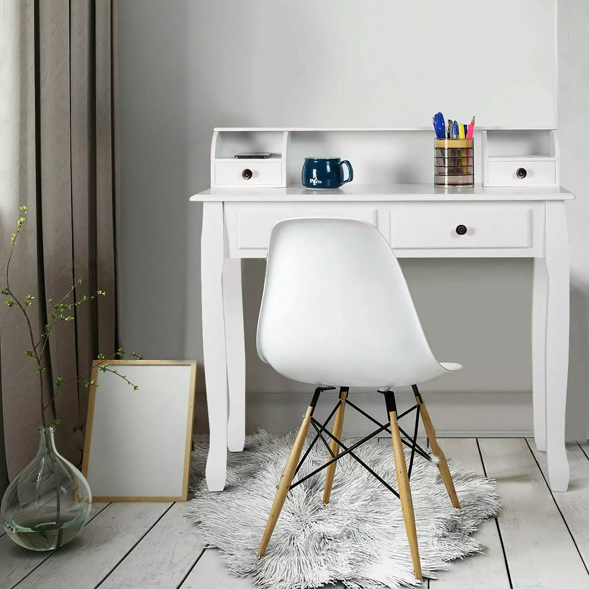 Costway Home Office Computer Desk Writing Desk 4 Drawer - White Modern Workstation