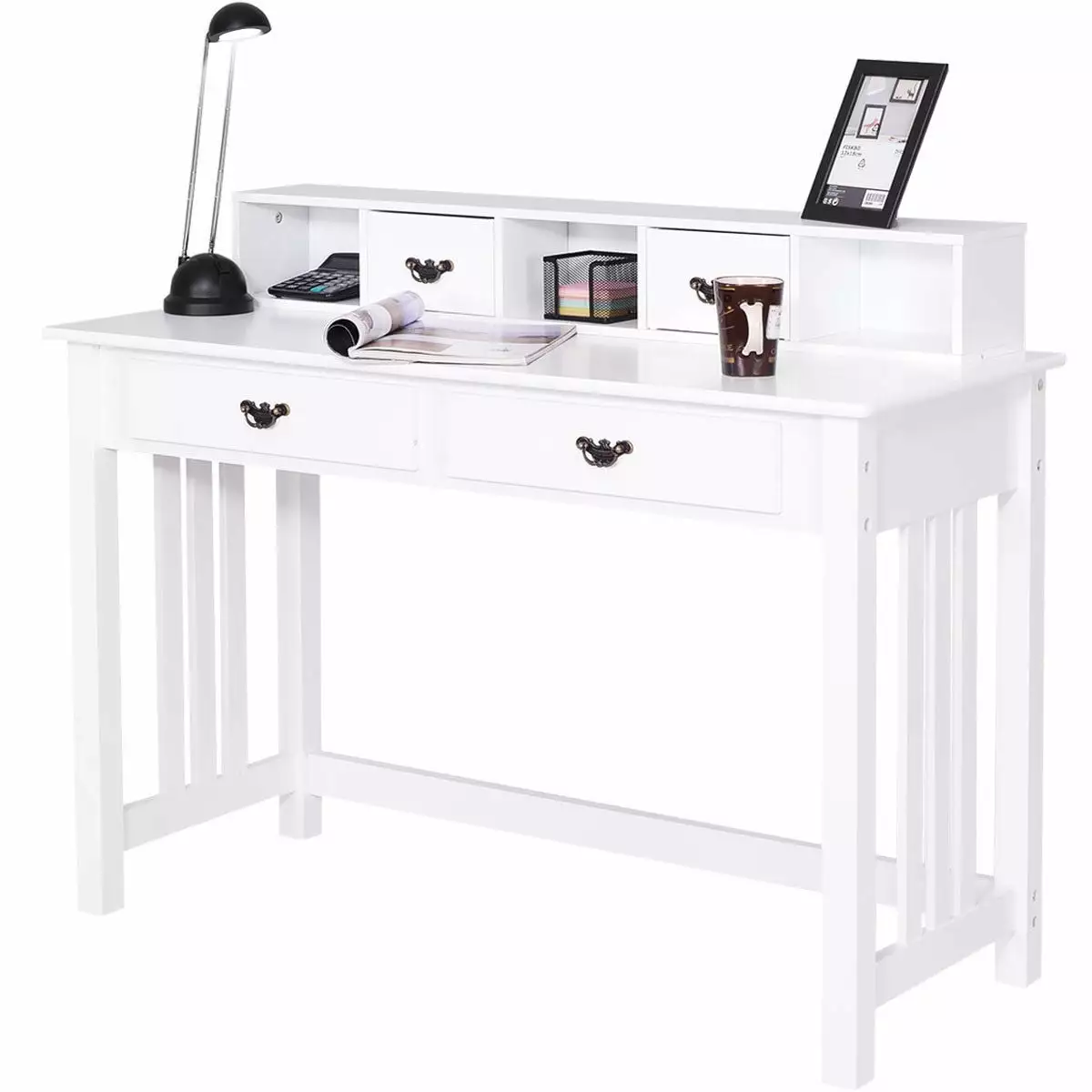 Costway Mission White Home Office Computer Desk 4 Drawers Storage