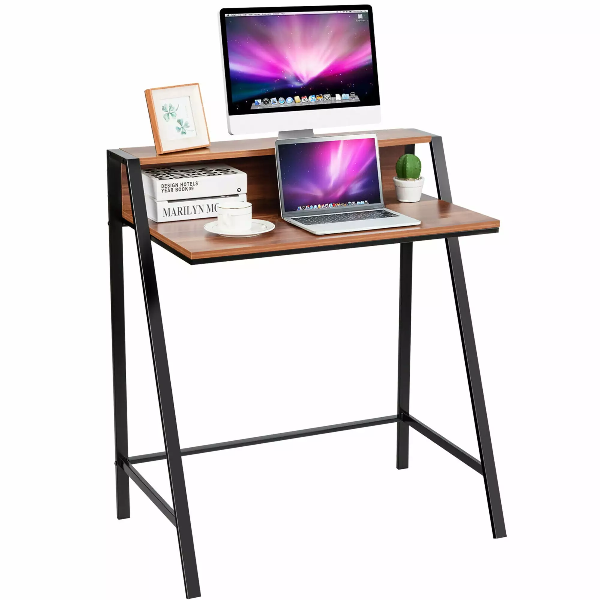 Costway 2 Tier Computer Desk Laptop Study Writing Home Office Workstation