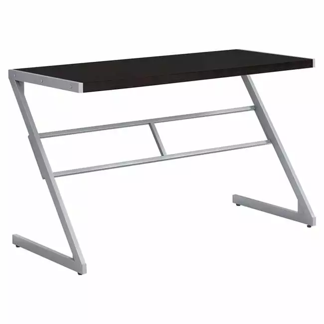 48 Inch Cappuccino Silver Metal Computer Desk Modern Office Workstation Daphne's Dinnette