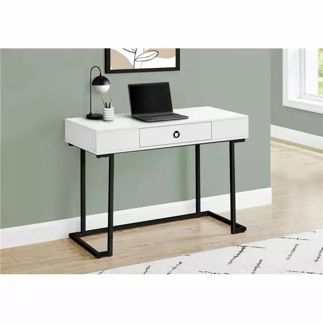 42 Inch Metal Computer Desk White and Black Home Office Daphne's Dinnette