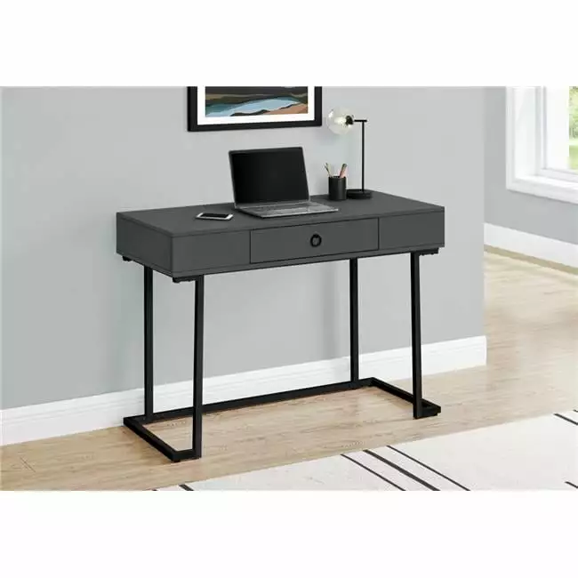42 . Metal Modern Computer Desk Grey Black Home Office Workstation Daphne's Dinnette