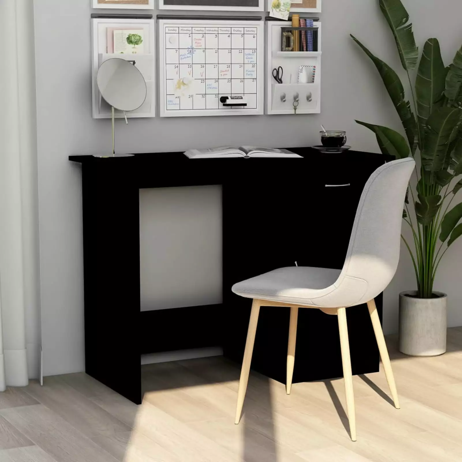 Dcenta Computer Desk Storage Drawer and Door Cabinet Black Home Office Furniture 39.4 x 19.7 x 29.9 Inches