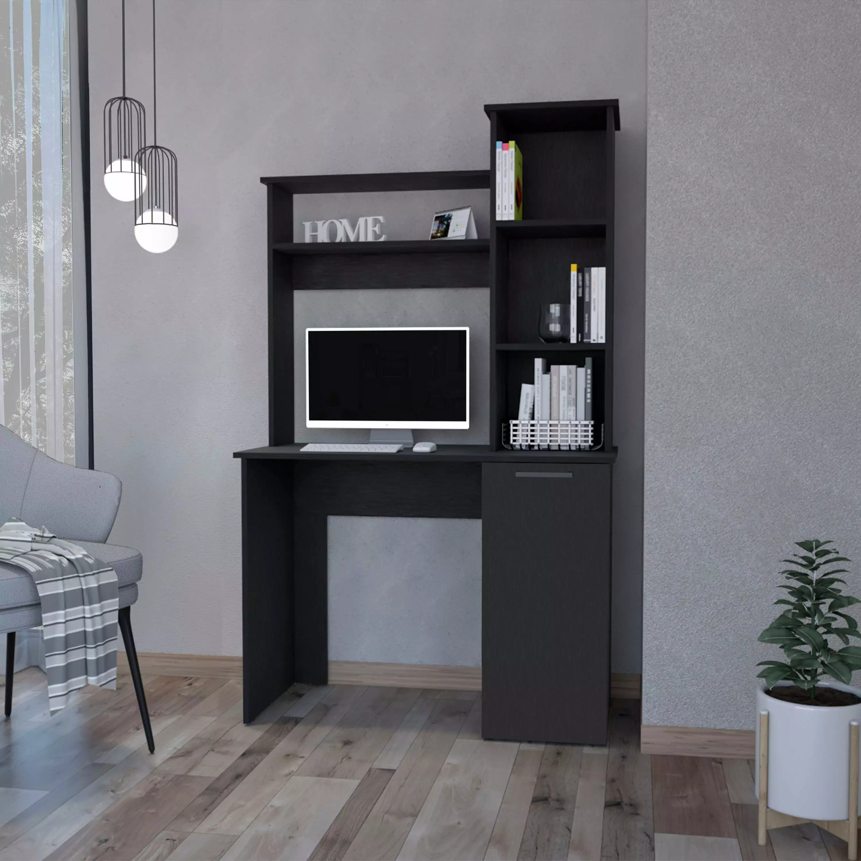 DeeHome Rumford Computer Desk Hutch and 3-Tier Storage Shelves