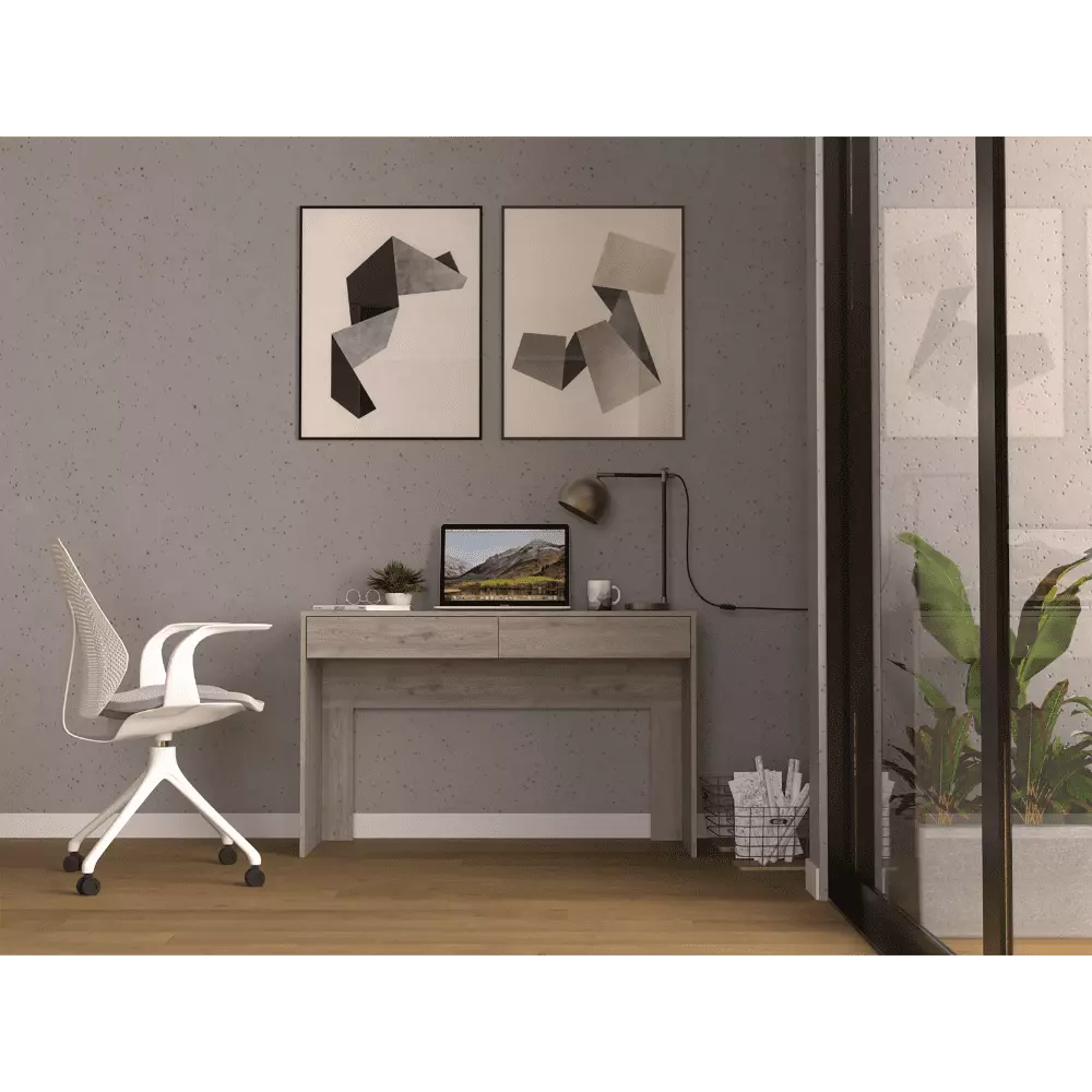 Acanto 2-Drawer Computer Desk Handleless Drawers and Corner Legs Light Gray Depot Eshop