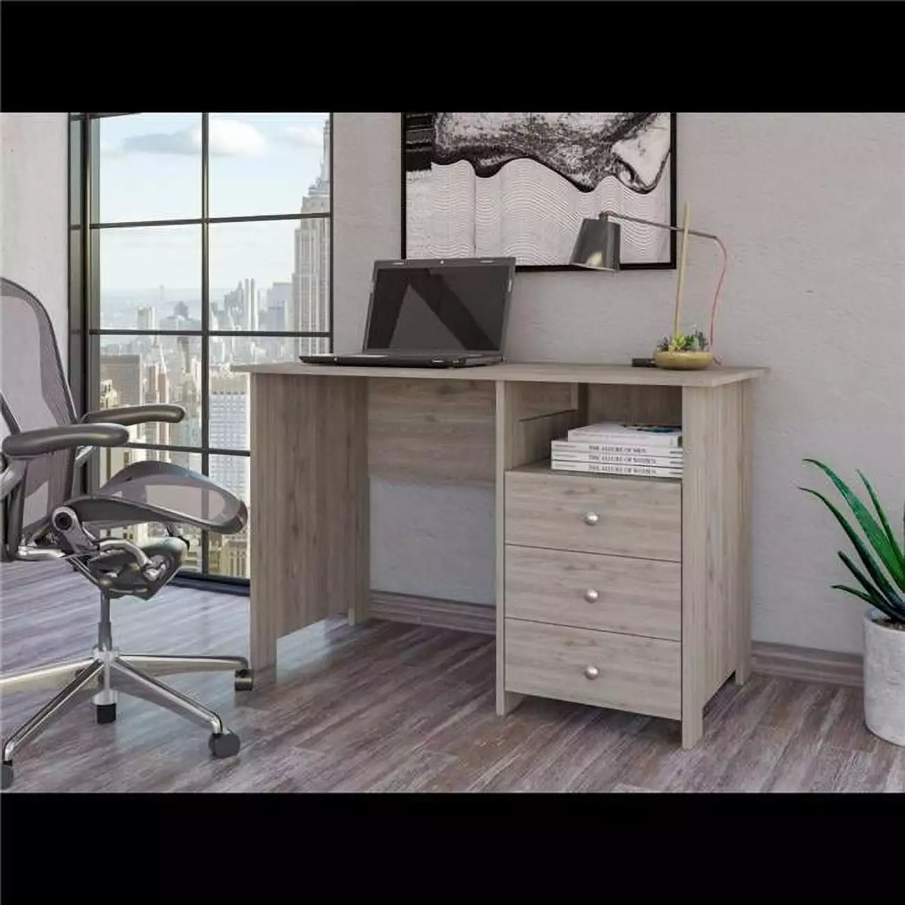 Depot E-Shop 29.5 x 47.2 x 21.7 Antara Computer Desk Open Storage Shelf 3-Drawers Office Desk Depot Eshop