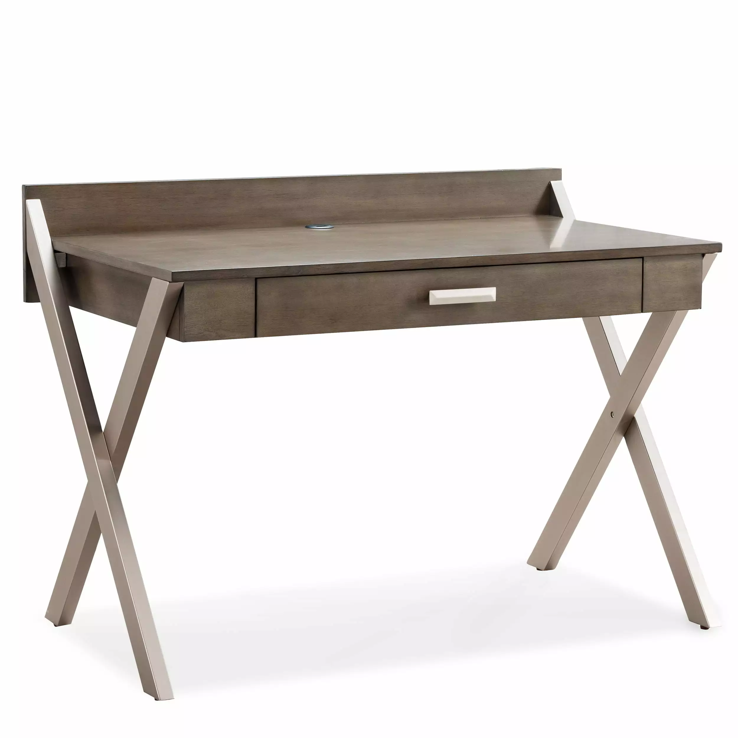 Leick Home Mixed Metal and Wood Laptop Computer Desk Smoke Gray and Brushed Nickel Design House