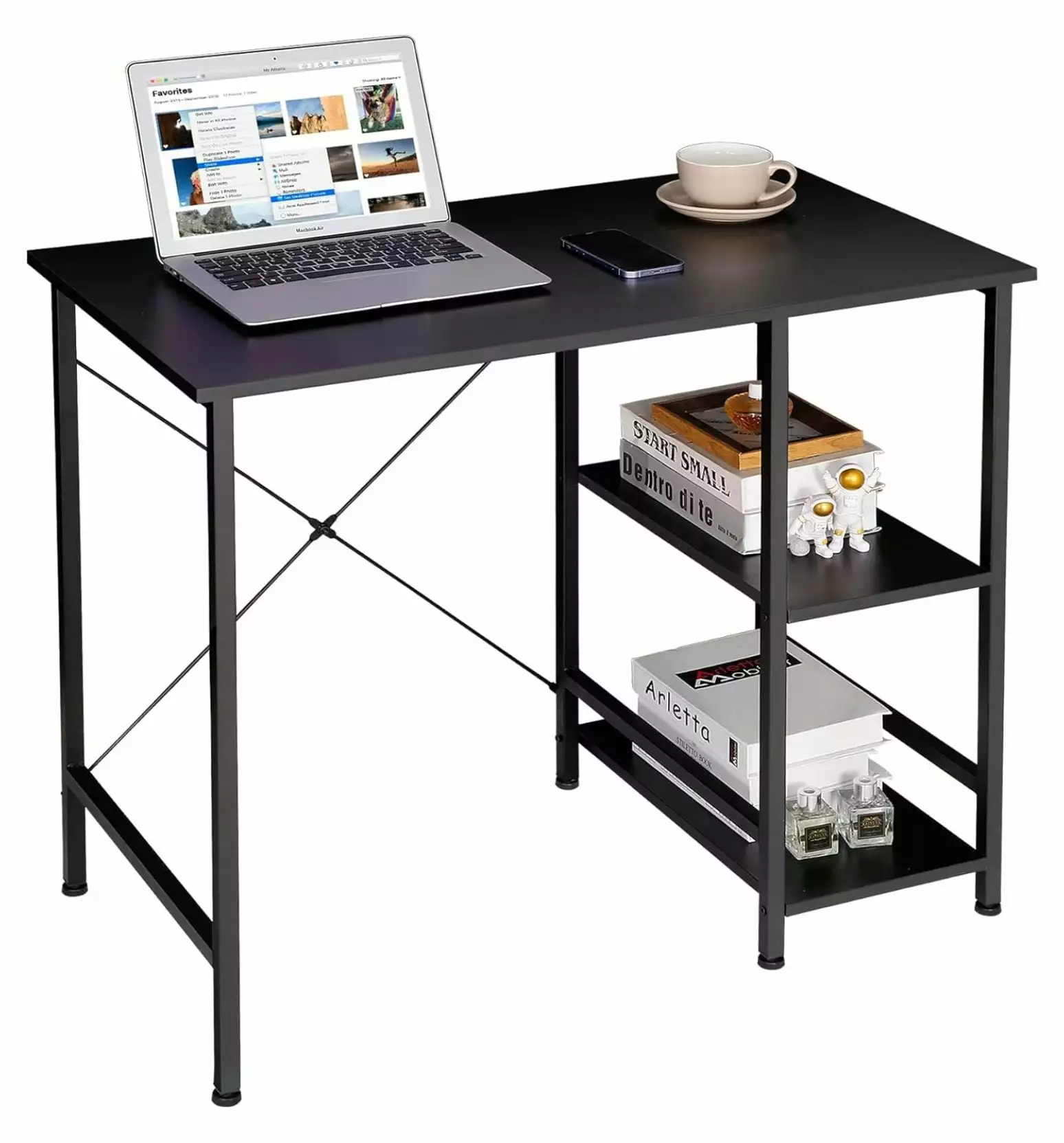 Drevy Home Office Desk Study Writing Computer Desk 2 Storage Shelves Small Industrial Modern Simple Laptop Table