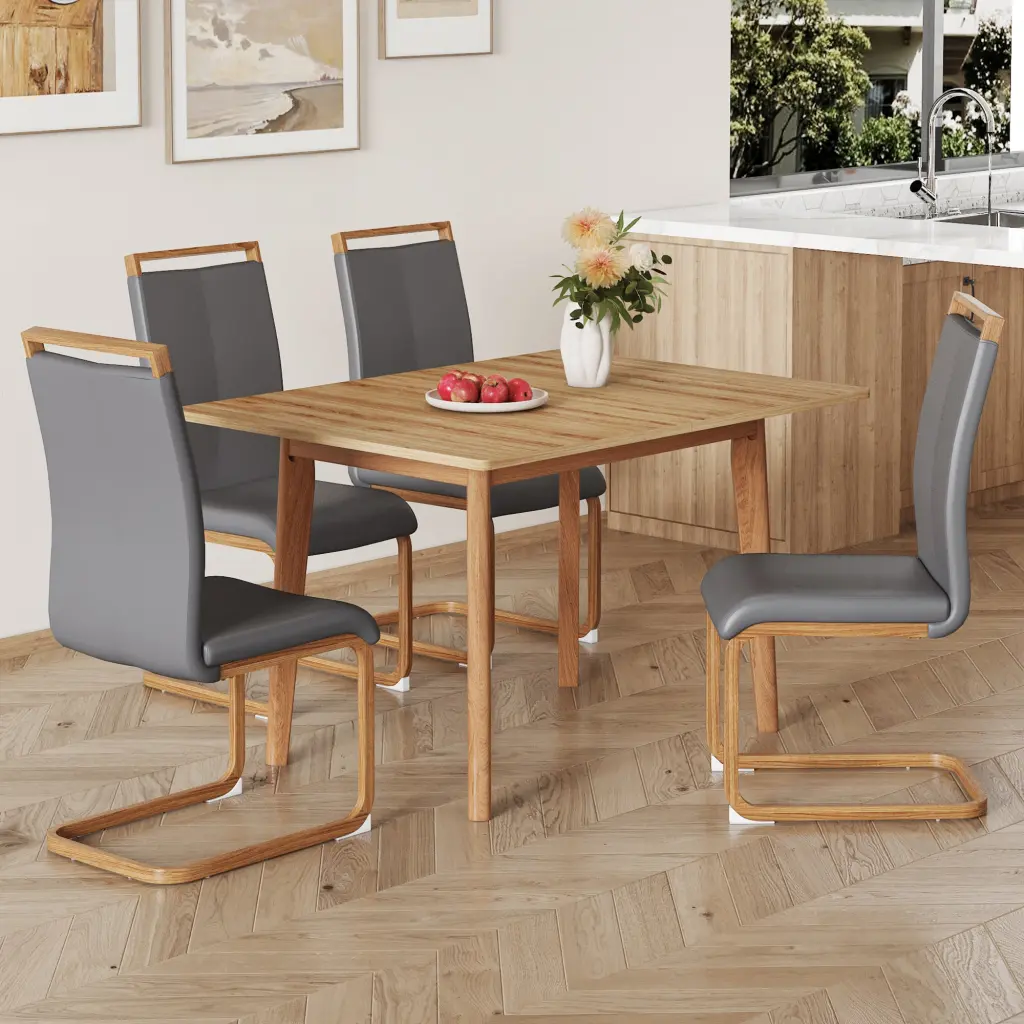 Wood Colored MFC Desktop Rubber Wooden Legs Foldable Computer Desk Home Office Table droom w-1151