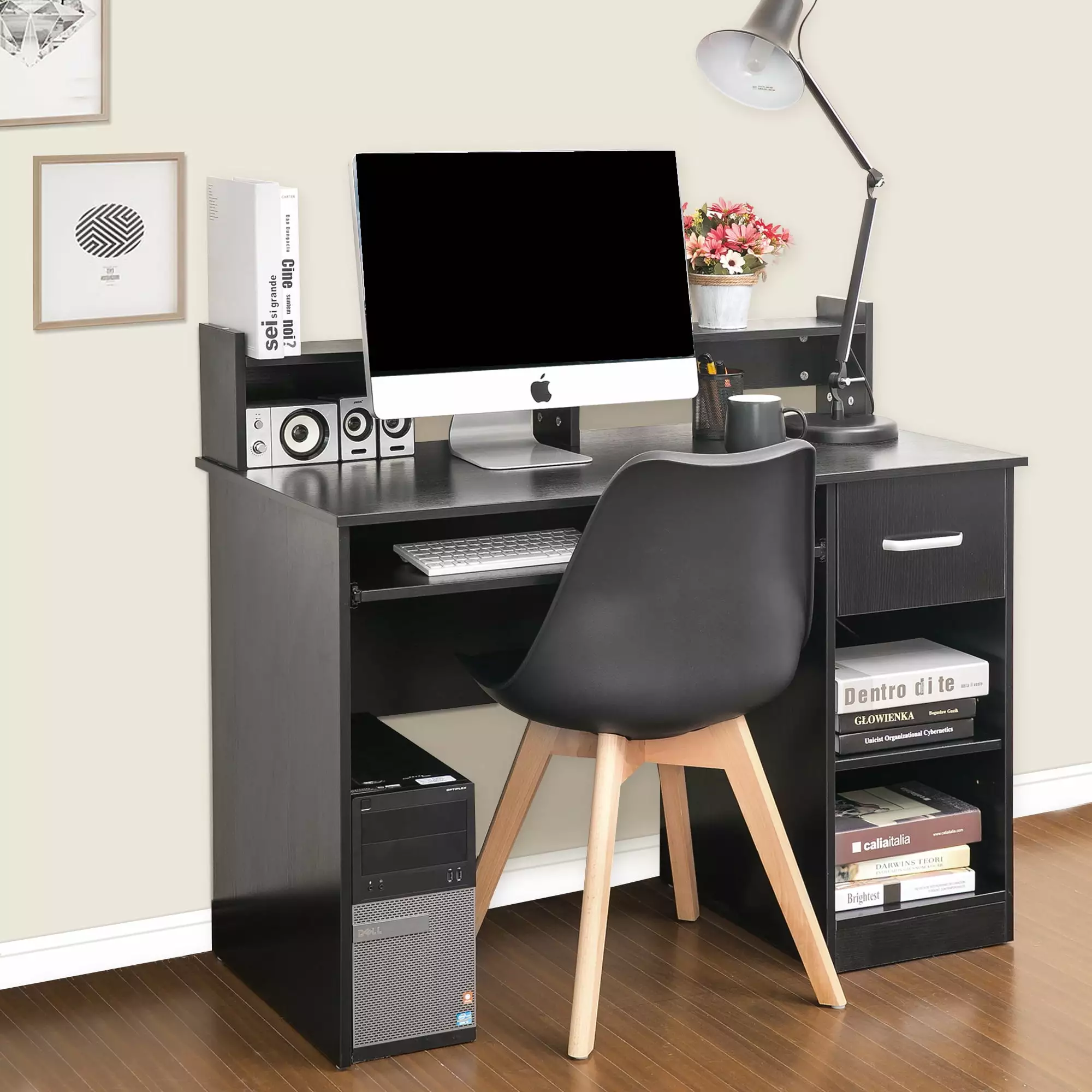 EasingRoom Wood Computer Desk Drawer Keyboard Tray Black