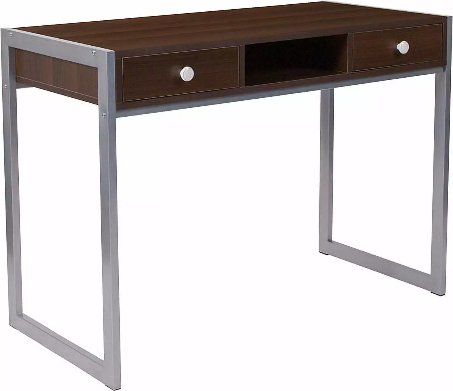 Dark Wood Grain Finish Desk Silver Metal Frame Modern Office Desk EMMA + OLIVER