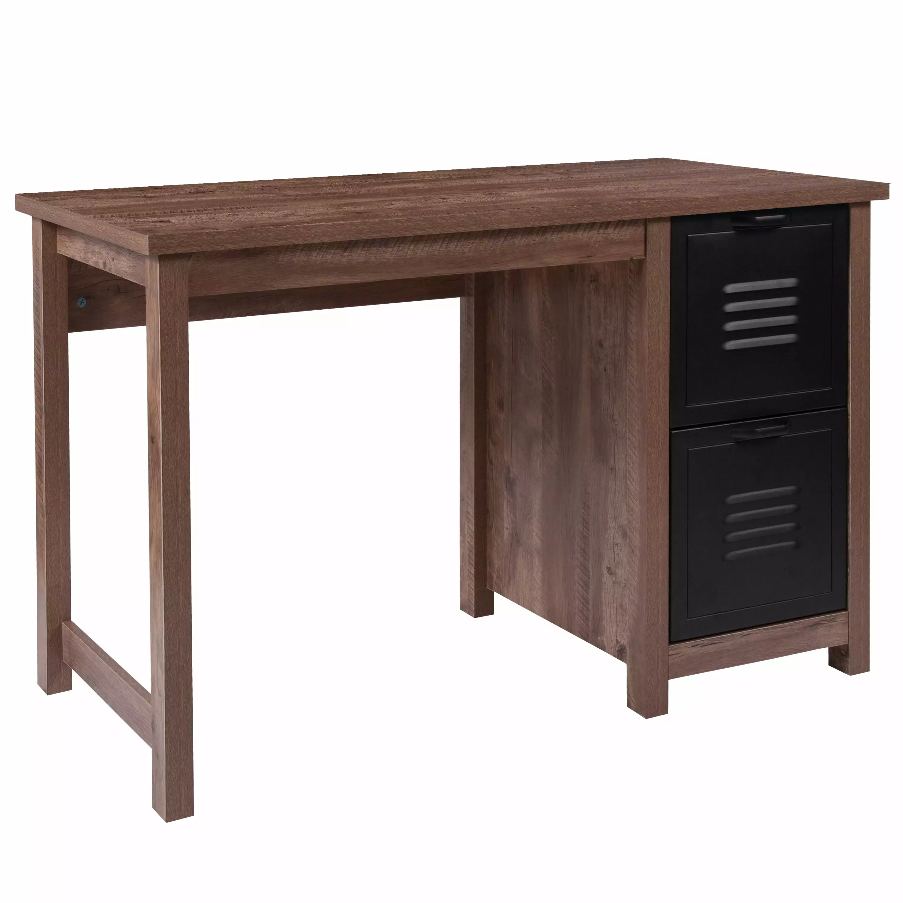Emma Oliver Crosscut Oak Wood Grain Finish Computer Desk Metal Drawers EMMA + OLIVER