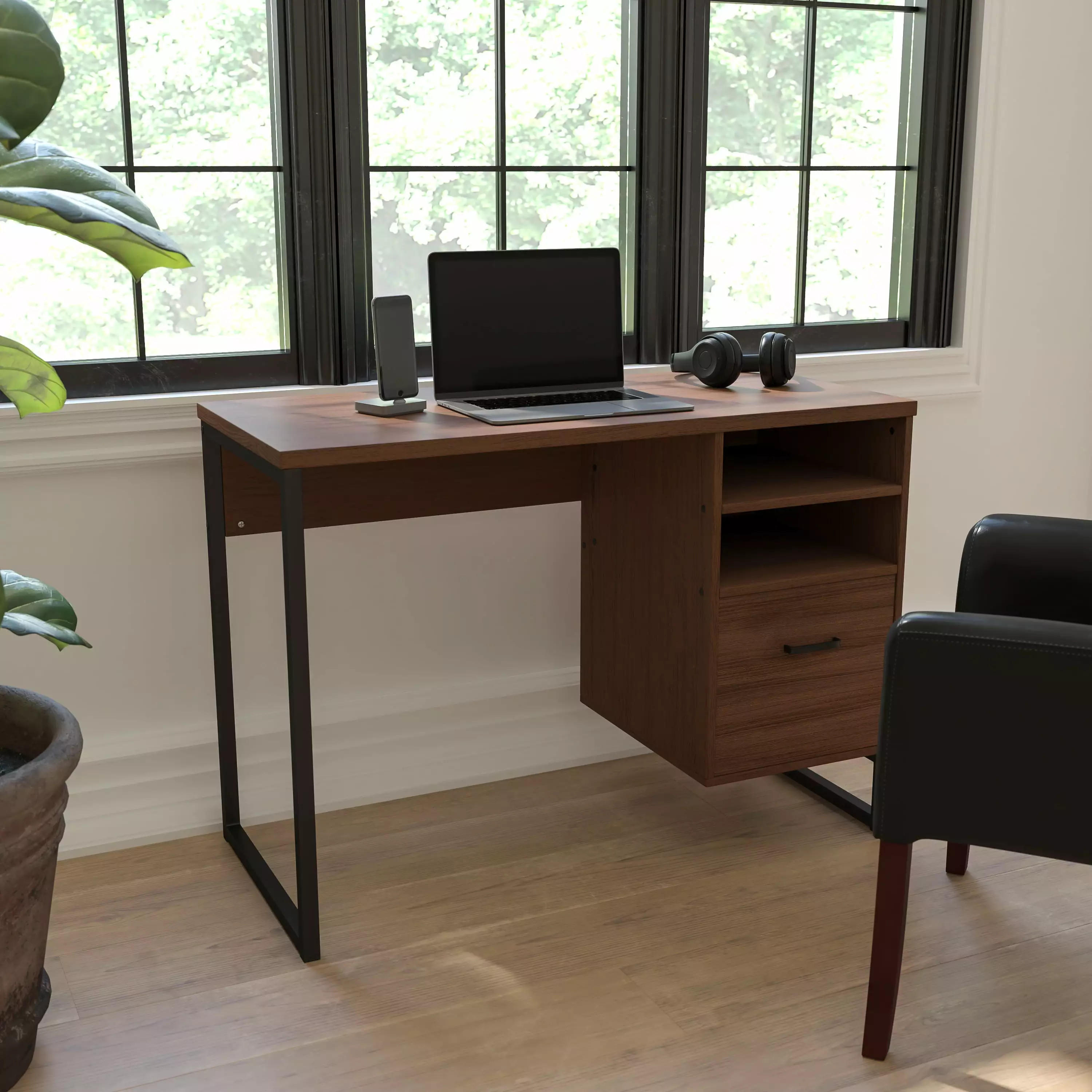 Emma Oliver Rustic Coffee Wood Grain Computer Desk EMMA + OLIVER