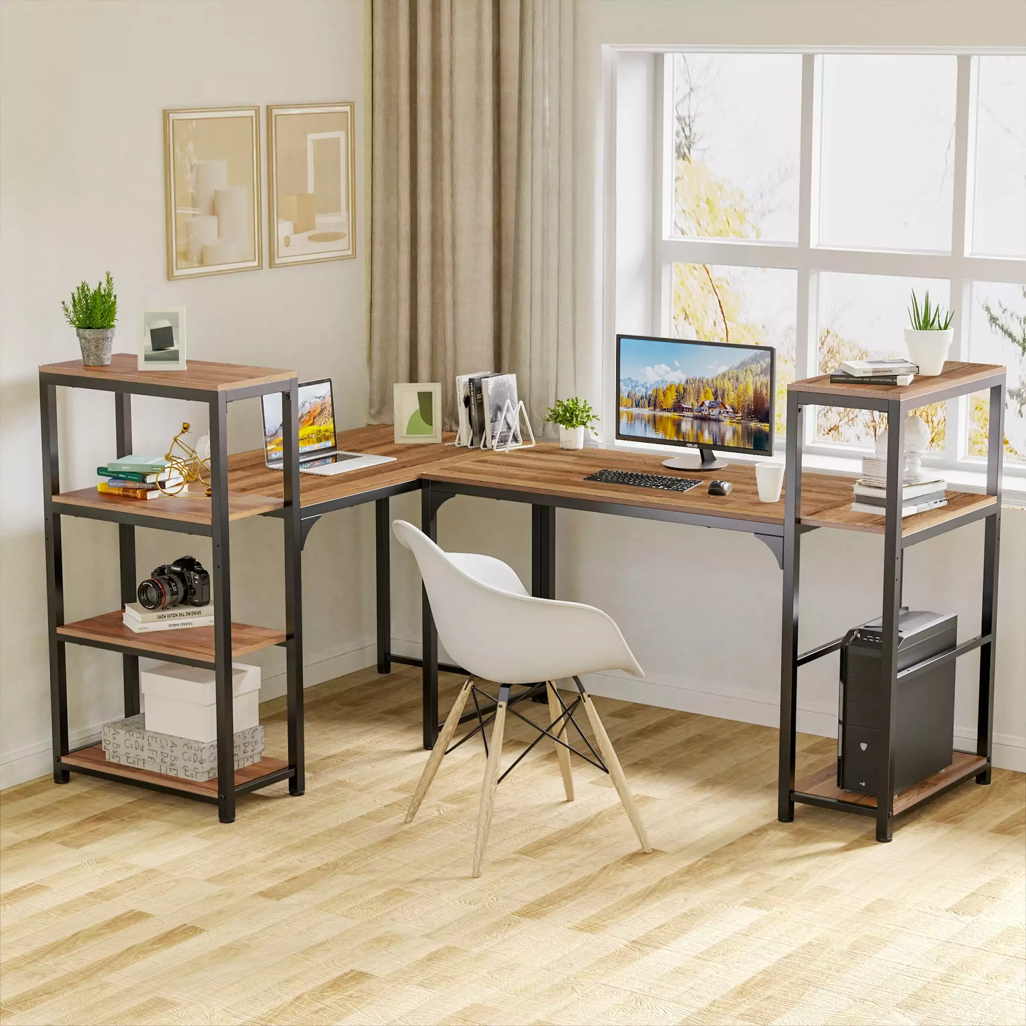 Eureka Ergonomic 55 Inch Wood Computer Desk 4 Tier Shelves Writing Study Table