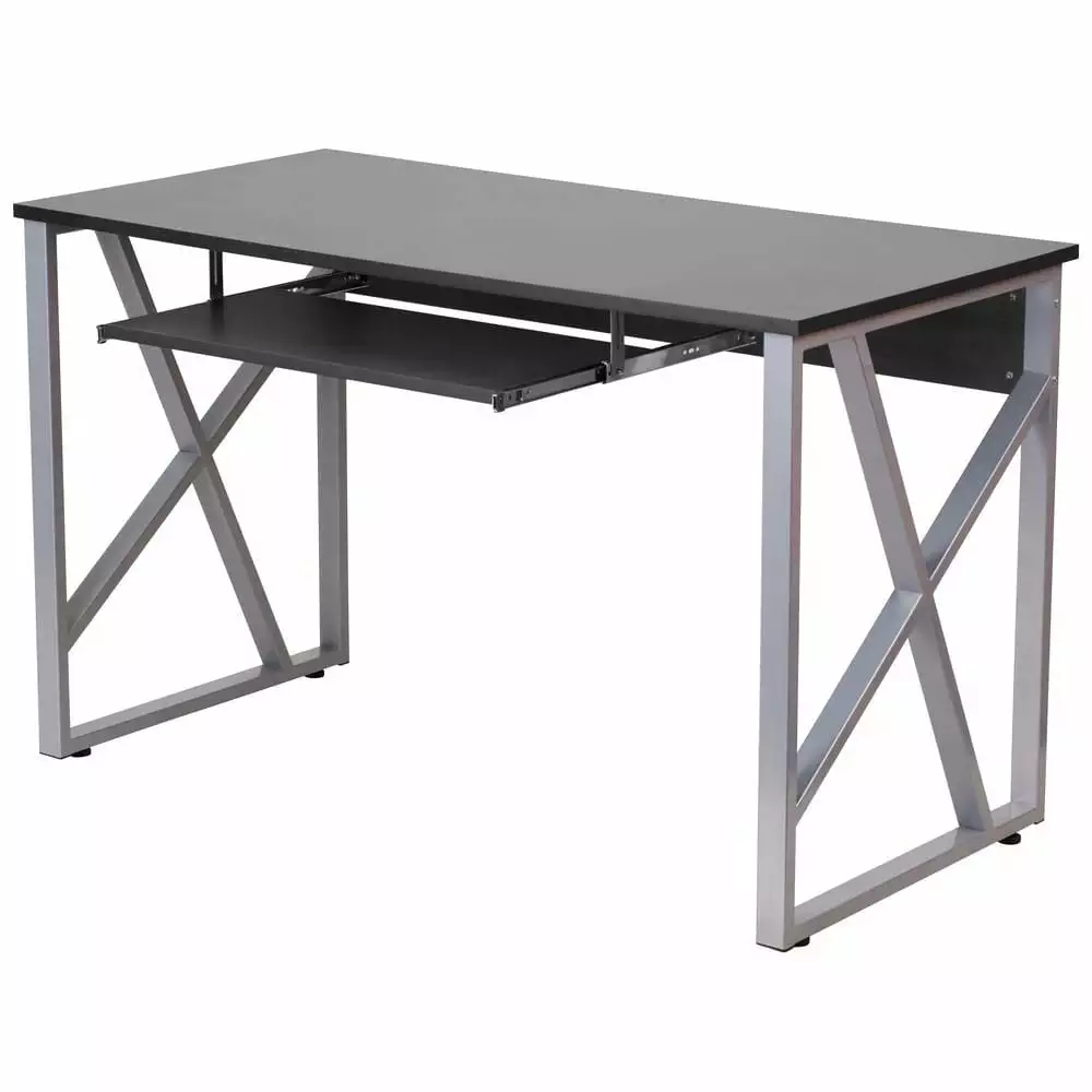 Contemporary Black Laminate Office Computer Desk Keyboard Tray Fast Furnishing