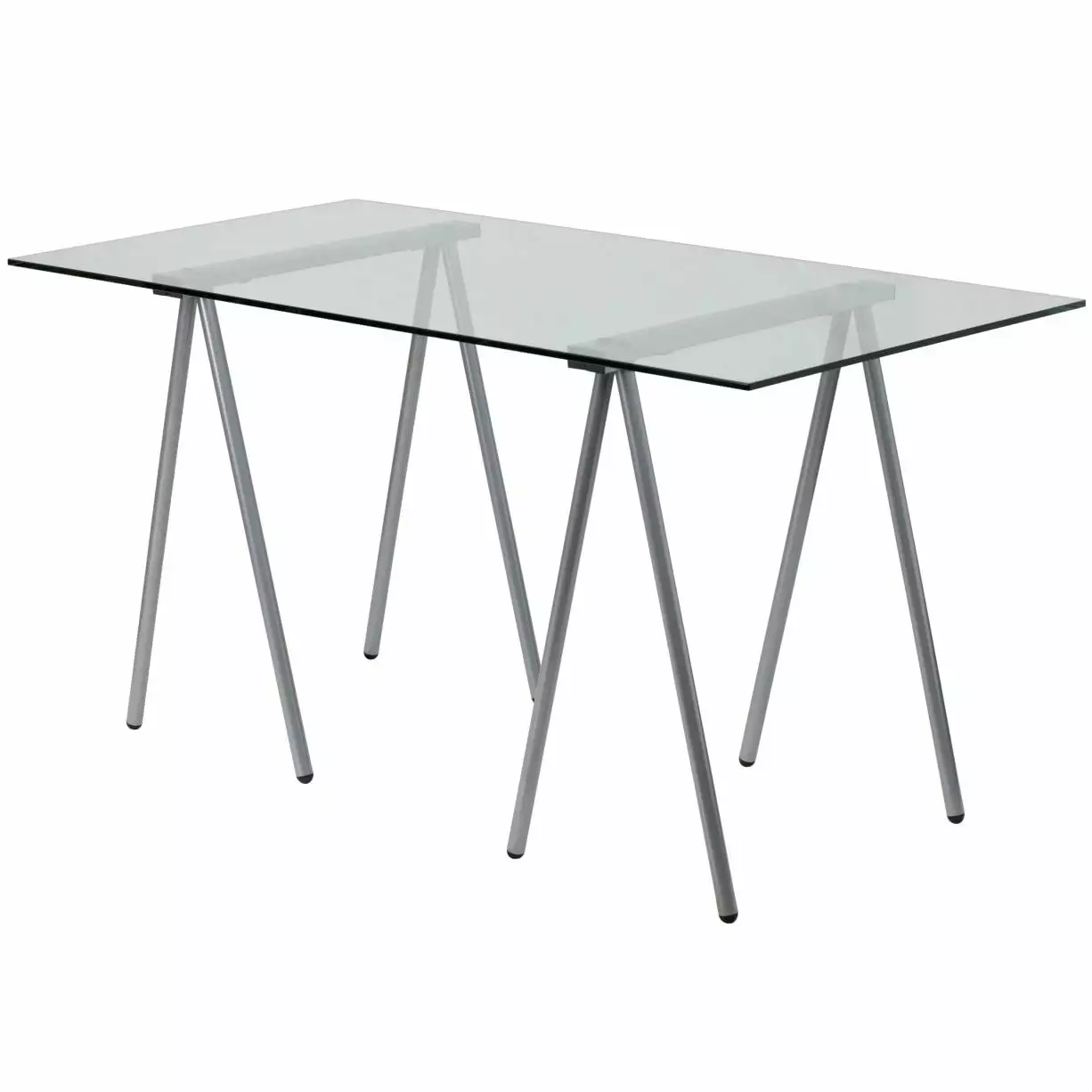Modern Clear Tempered Glass Top Writing Table Computer Desk Metal Legs Fast Furnishing