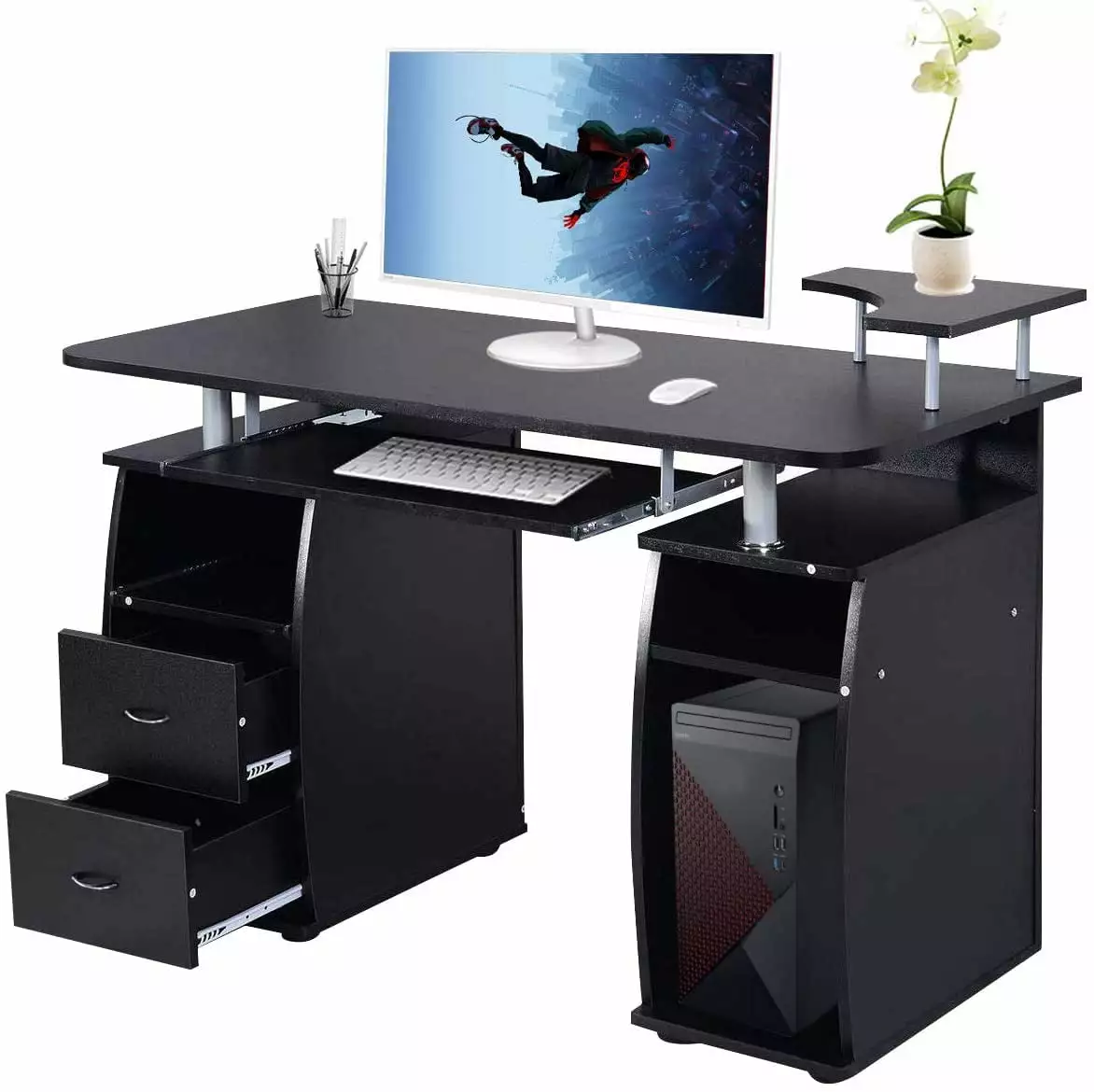 EasingRoom Computer Desk Laptop Desk Writing Table Drawers Home Office Black FCH